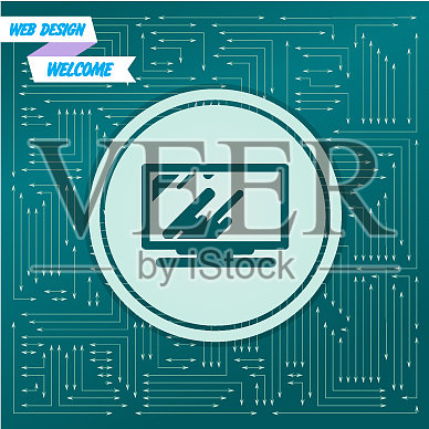 电脑显示器上的图标以绿色为背景插画图片素材