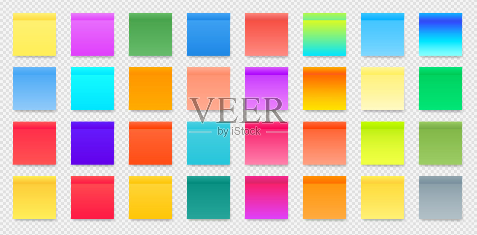 彩色的音乐音符孤立在透明的背景。一套彩色笔记。向量插图现实收集笔记与阴影。插画图片素材