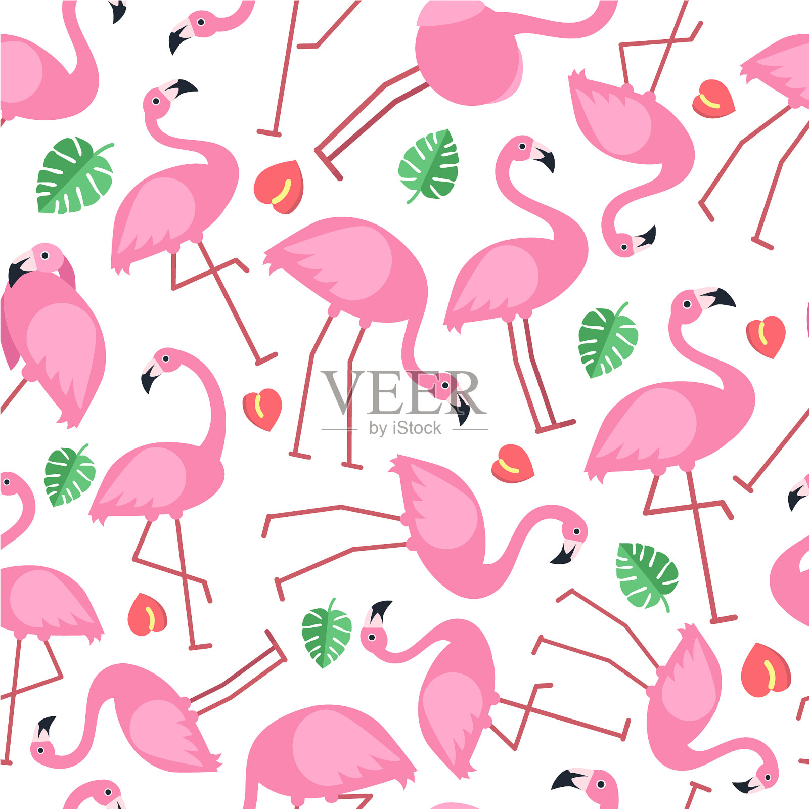 无缝模式与粉红色火烈鸟的图片插画图片素材
