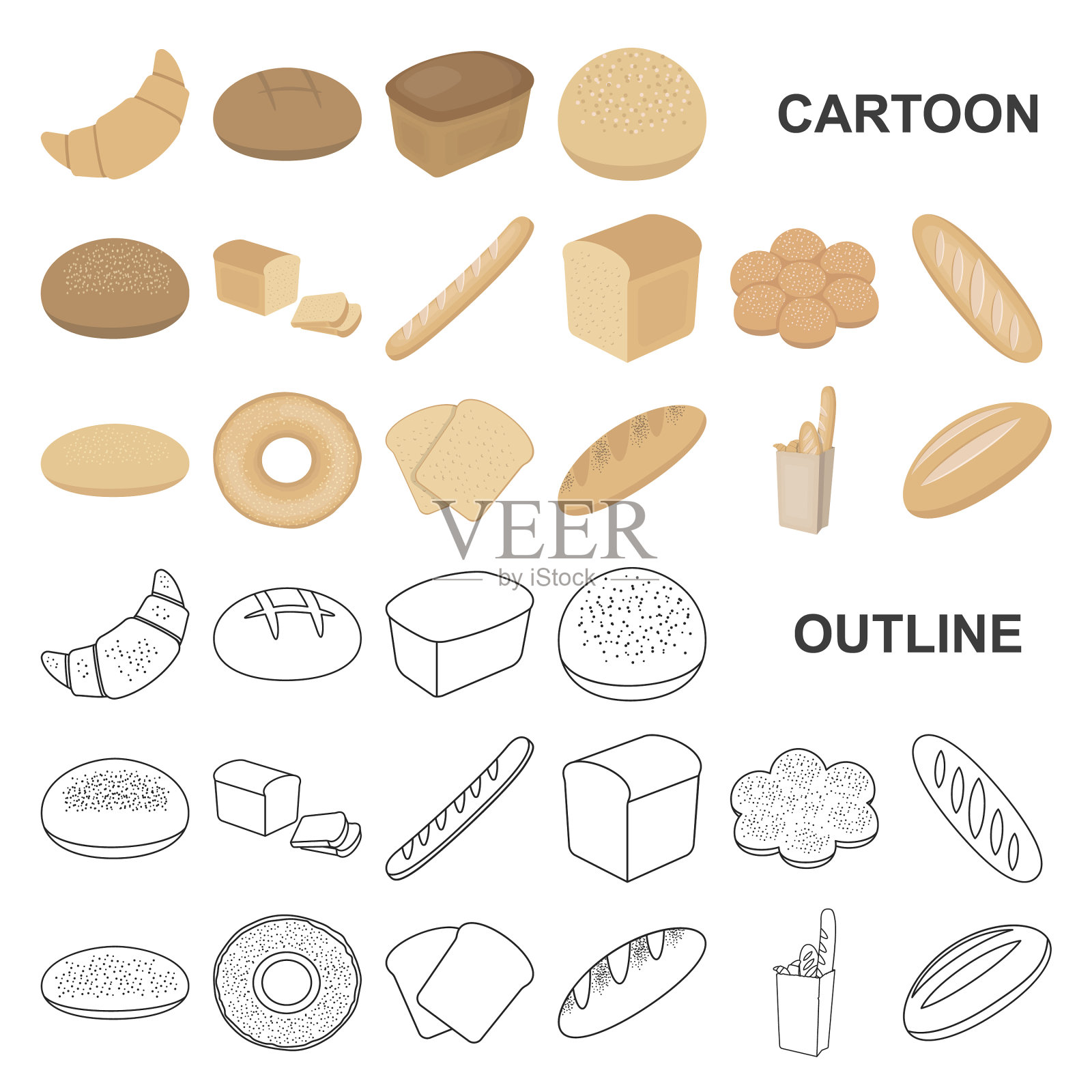 面包卡通图标类型的集合图标素材