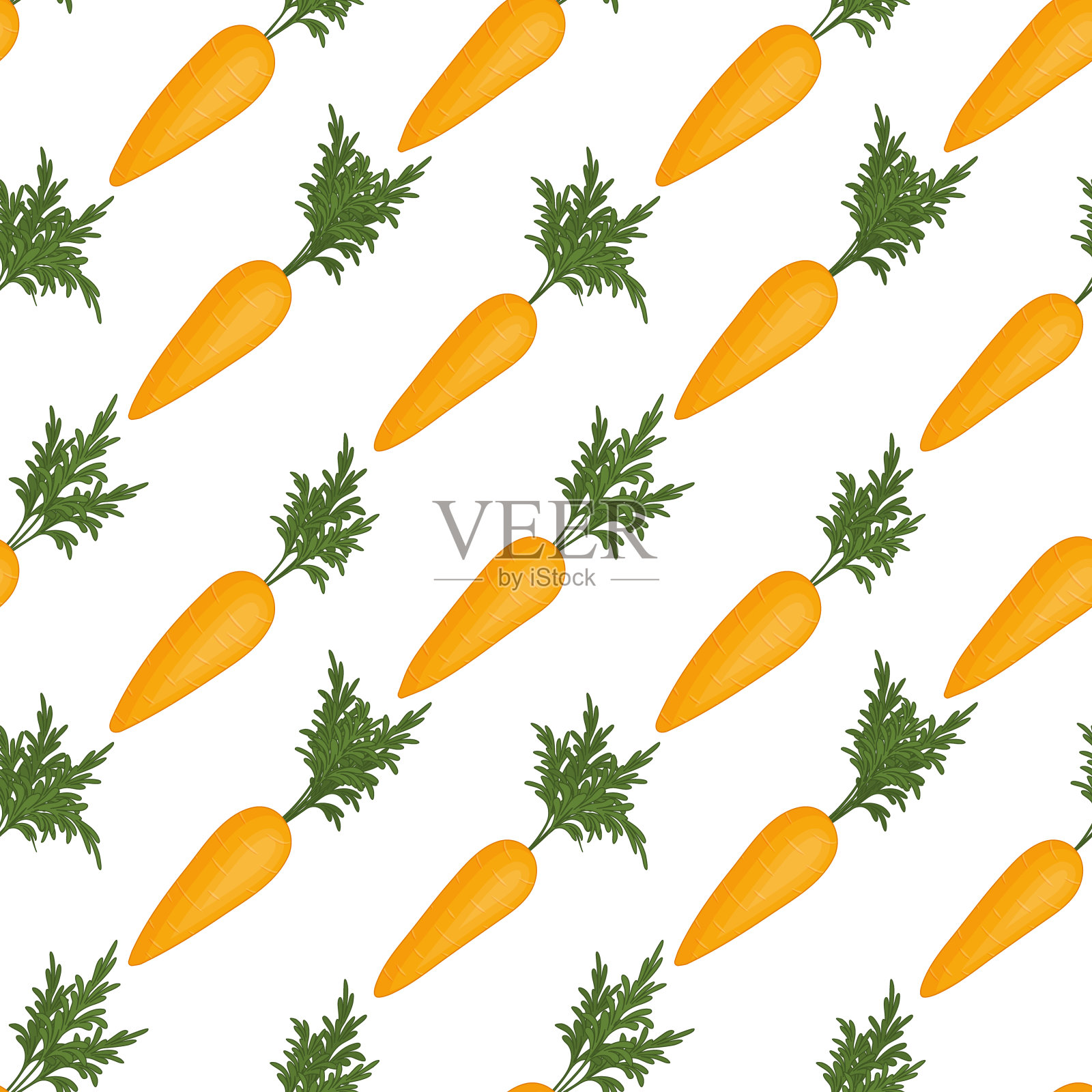 由新鲜胡萝卜制成的无缝图案。食物的例子。白色背景。对象用于包装、广告、菜单。矢量插图。插画图片素材