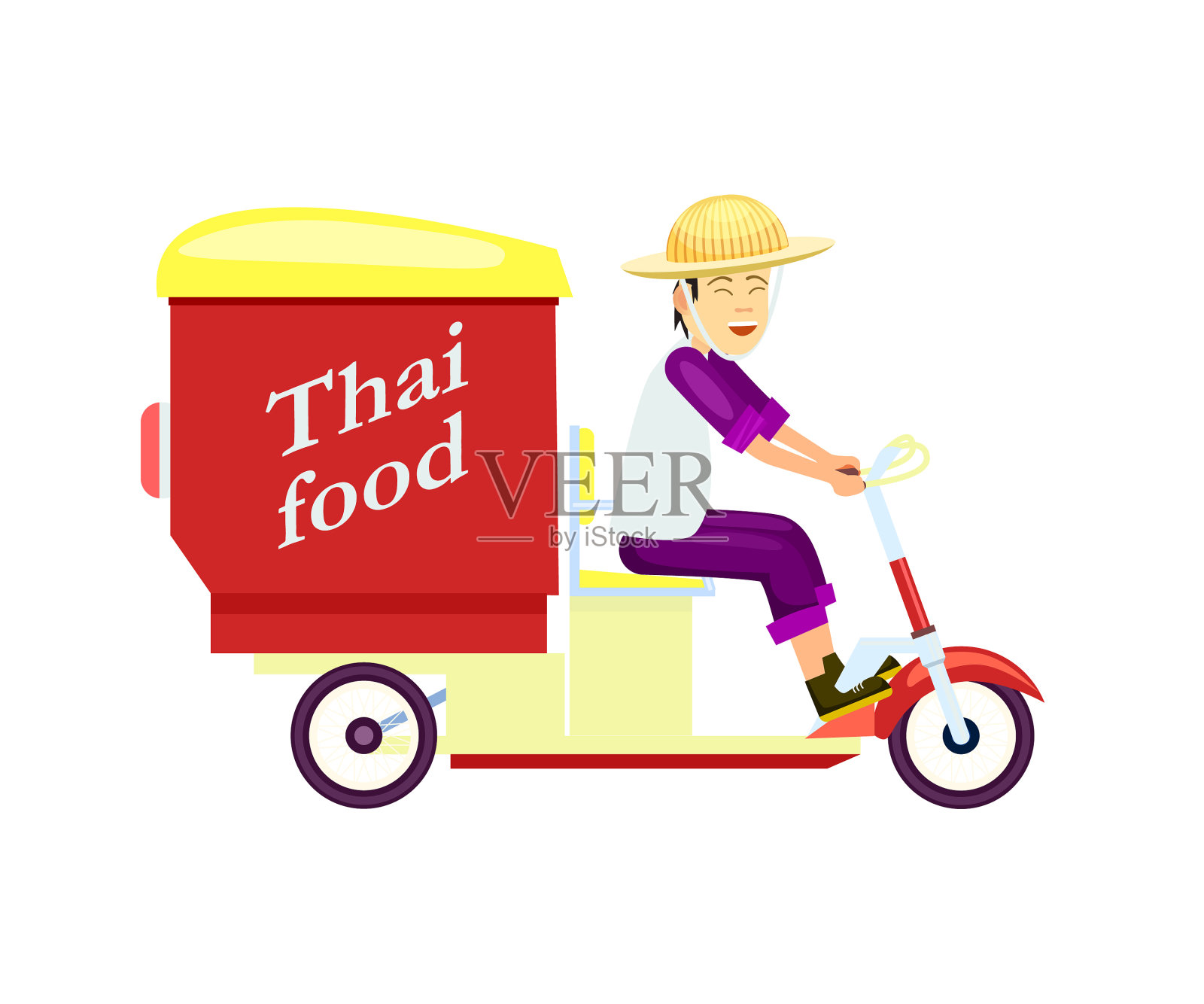 泰国快餐外卖图标与快递员插画图片素材