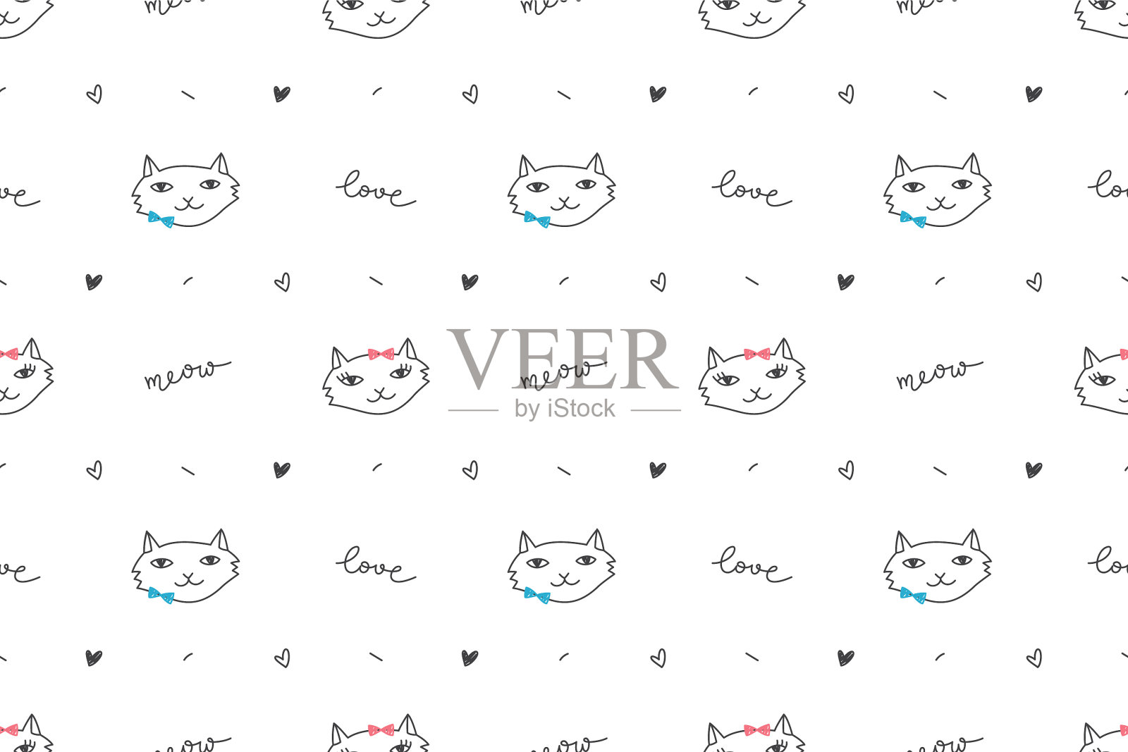 可爱的猫咪有着无缝图案插画图片素材