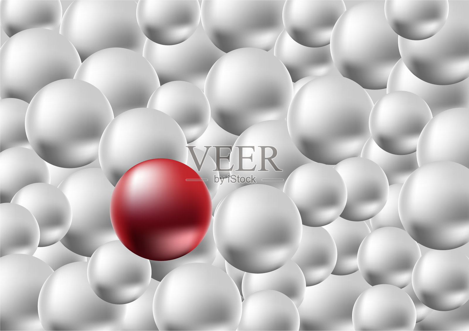 一个红球站在银色的人群中插画图片素材