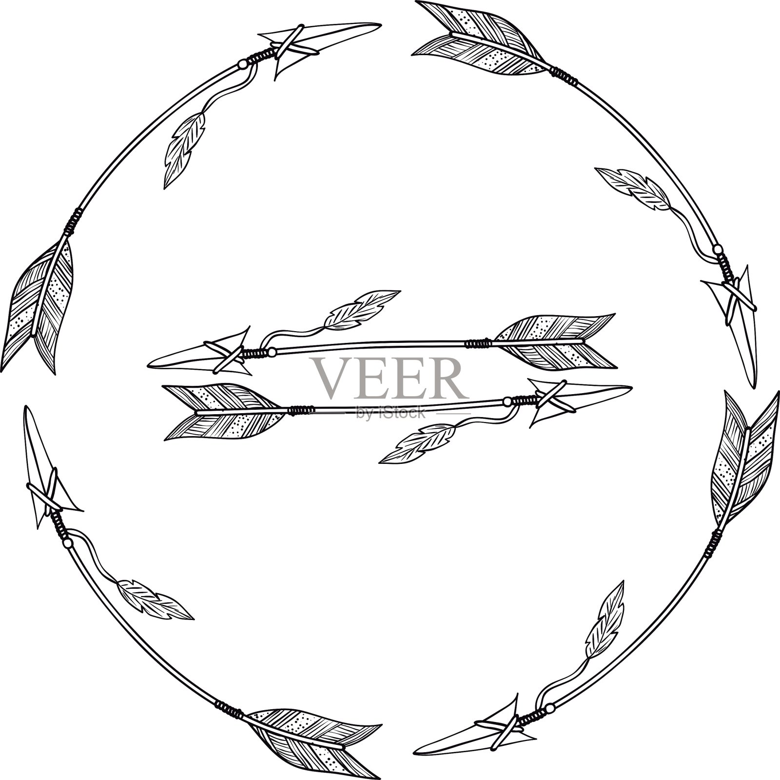 波西米亚风格的孤立箭头设计插画图片素材