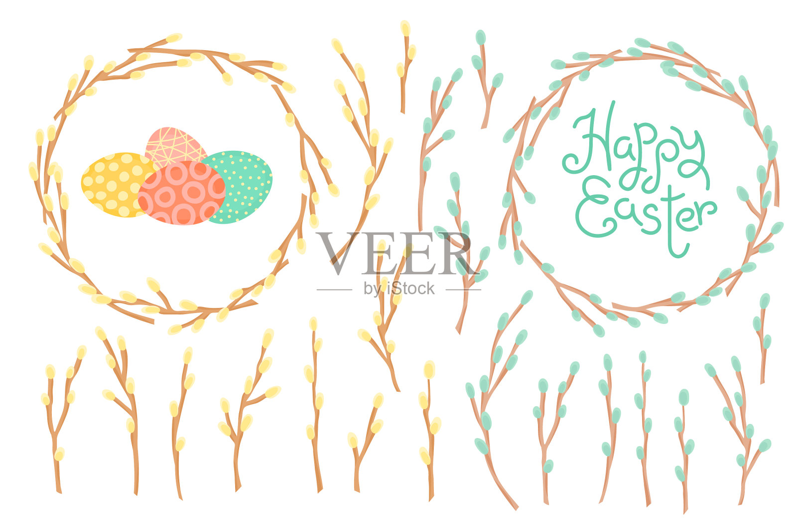 一套节日装饰为快乐的复活节插画图片素材