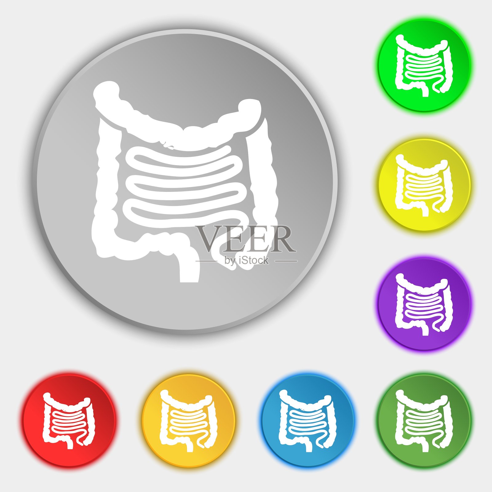 肠道图标标志符号上的八个扁平按钮插画图片素材