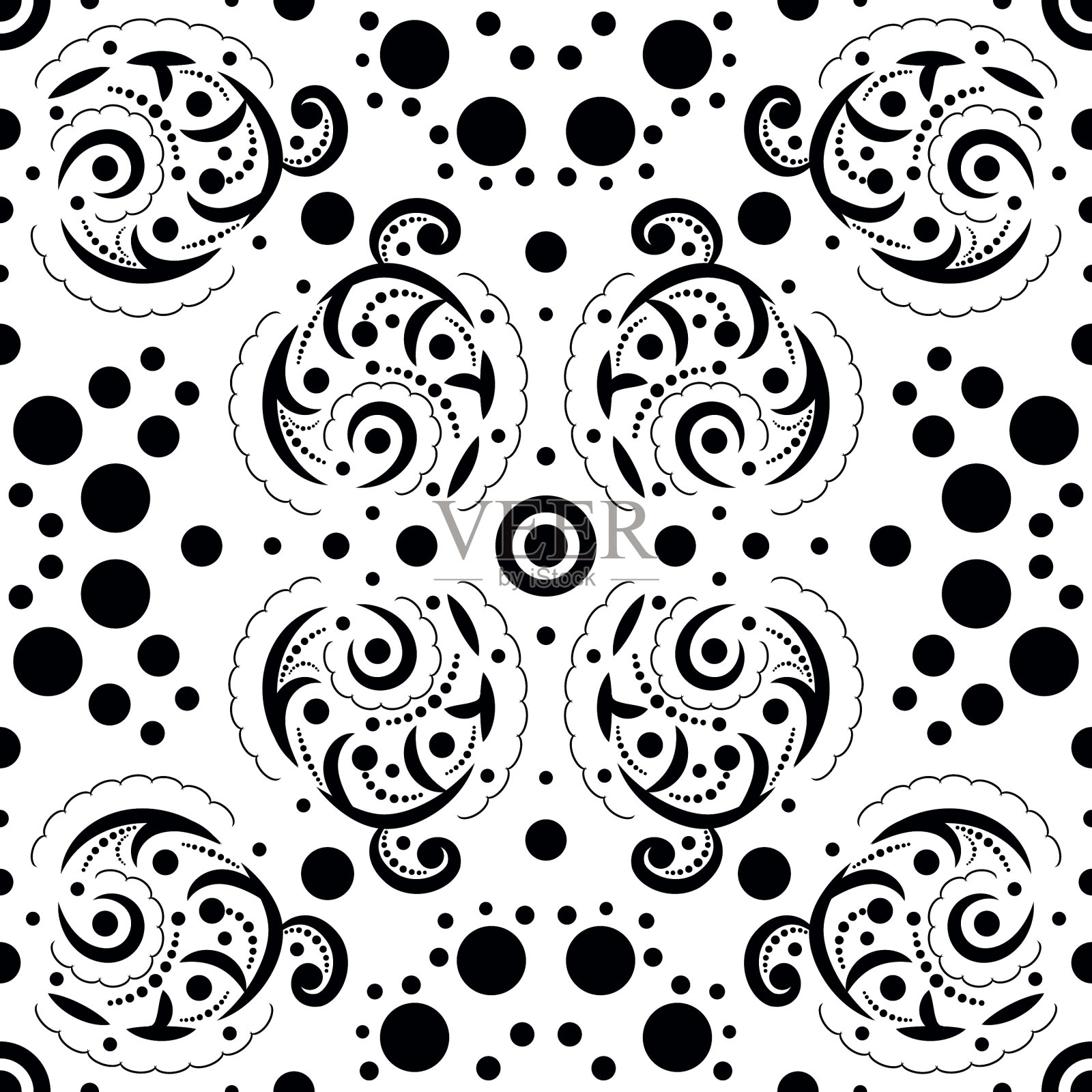 抽象的无缝模式与漩涡和点插画图片素材