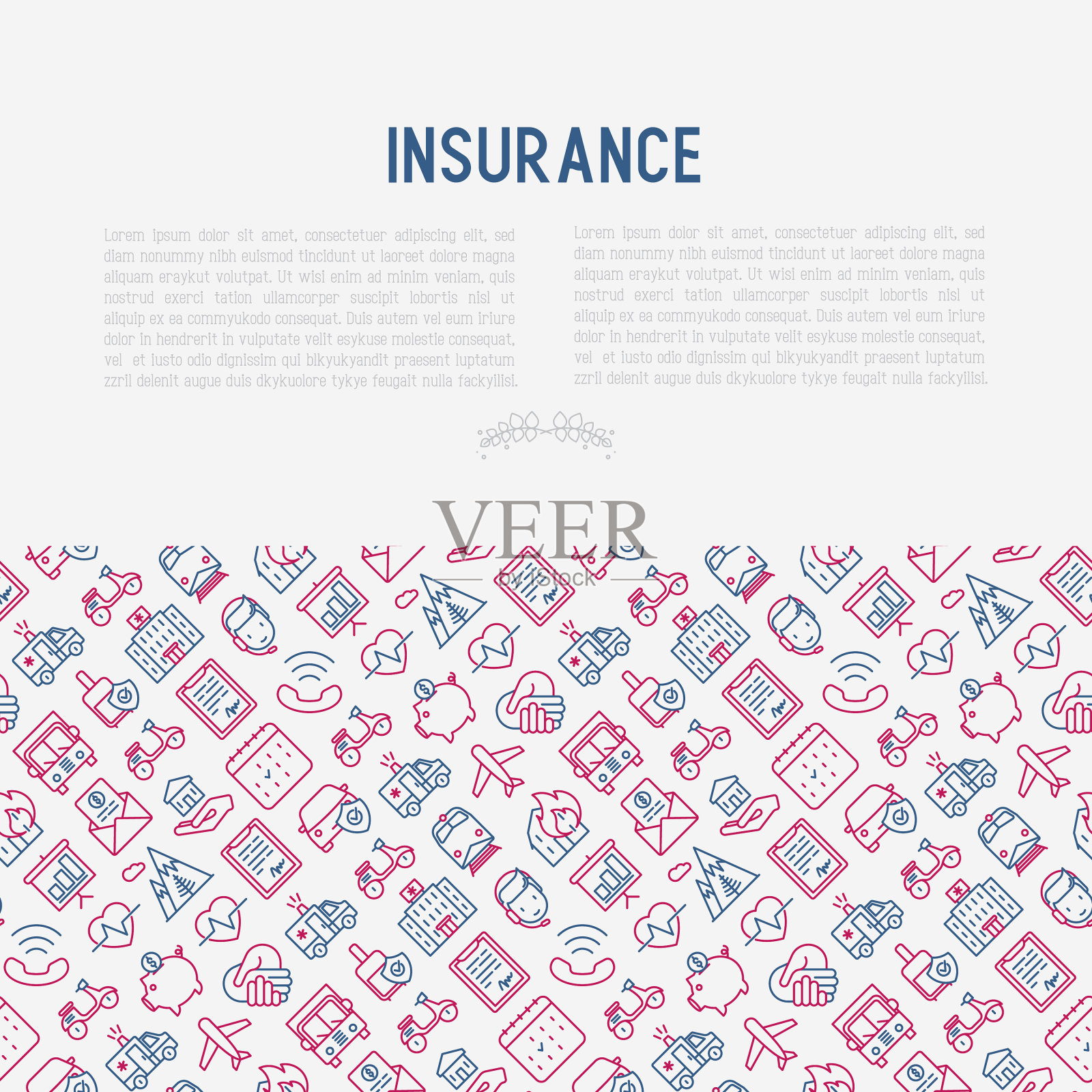 保险概念与细线图标插画图片素材