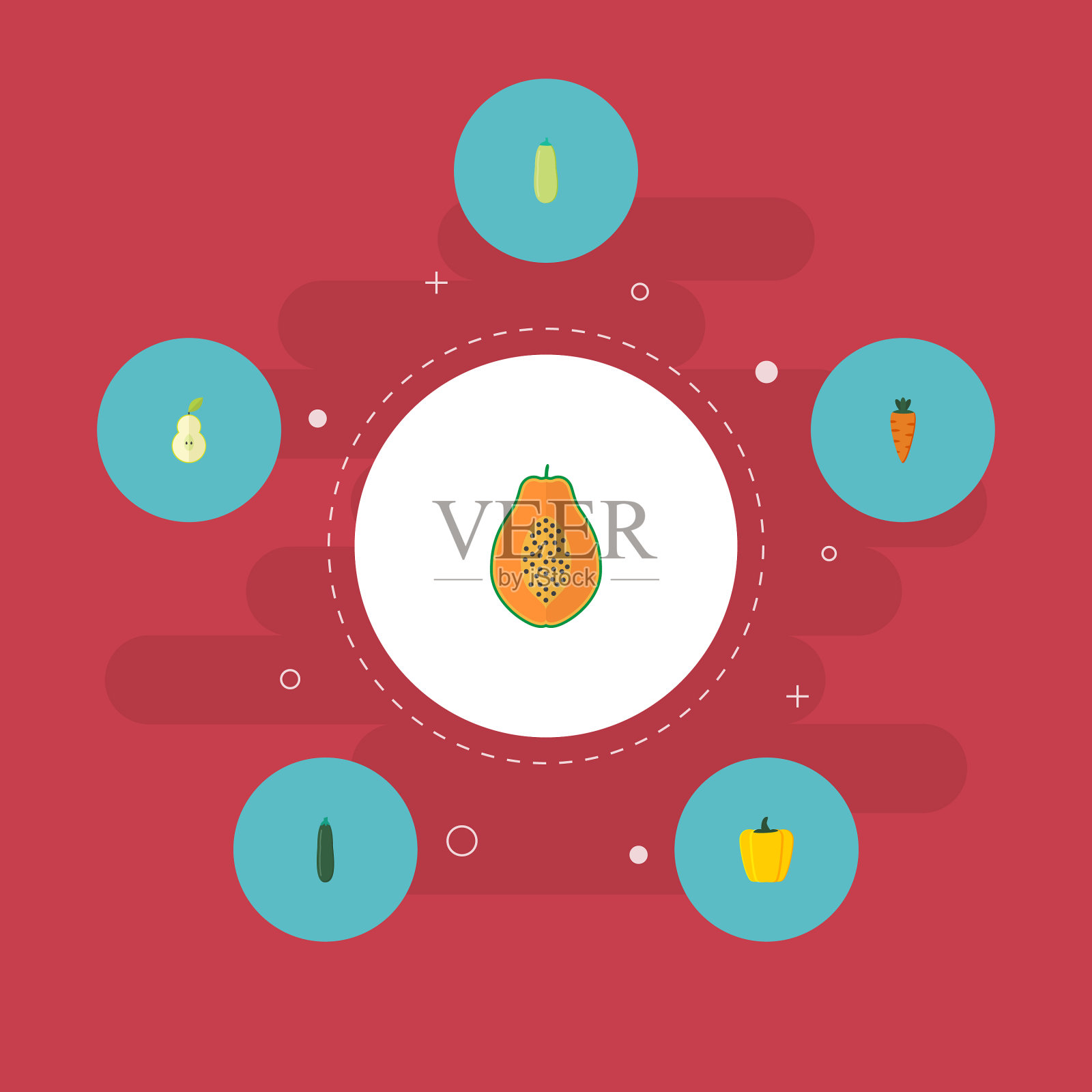 平面图标，沙拉，南瓜，木瓜等插画图片素材