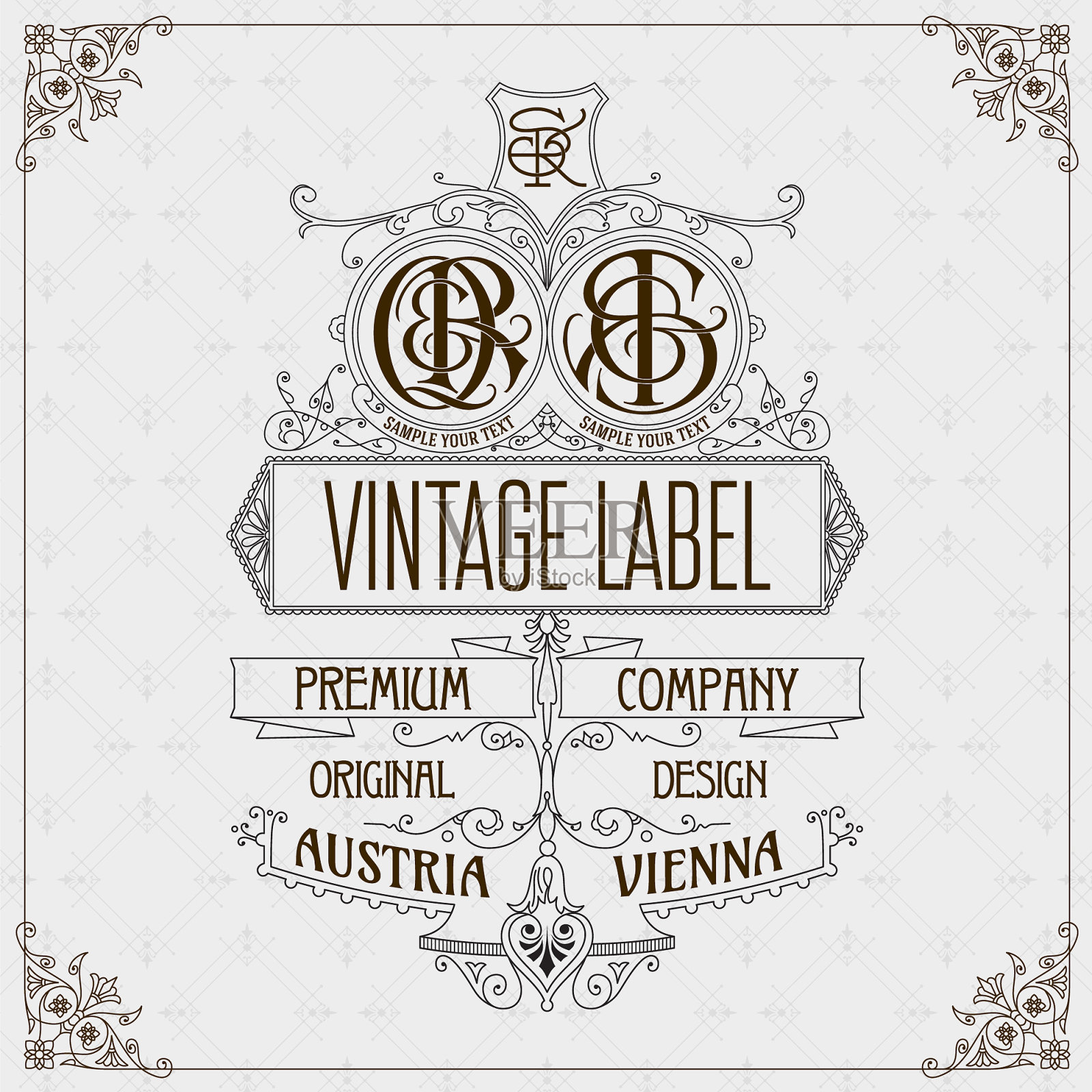 带有花卉装饰的老式卡片插画图片素材