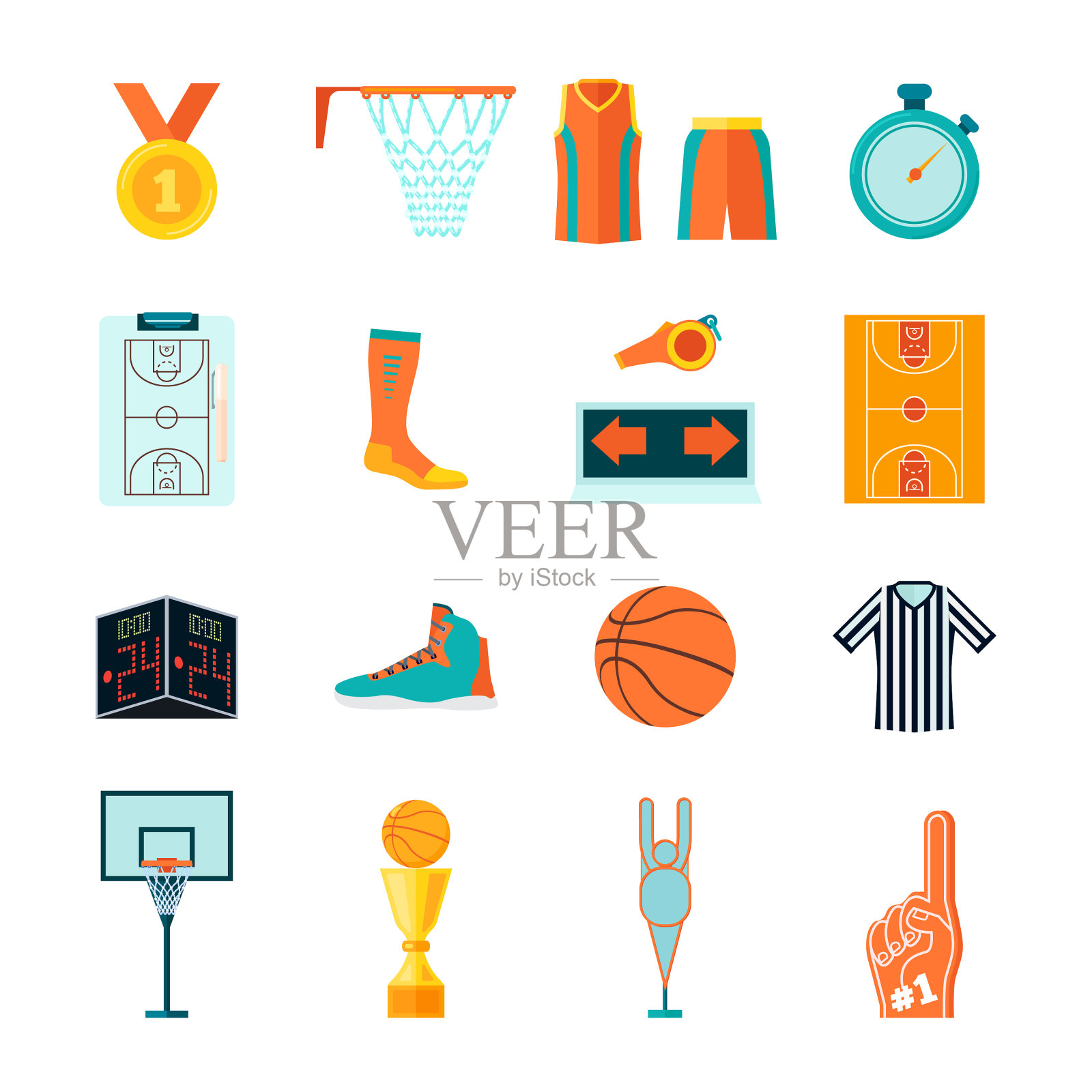 平面篮球图标球箍风扇设备插画图片素材