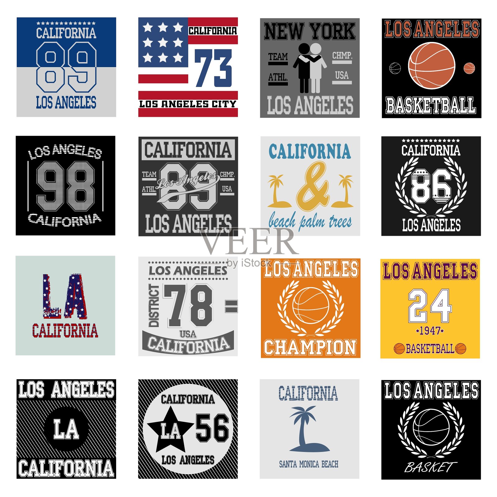 t恤平面设计洛杉矶套装插画图片素材