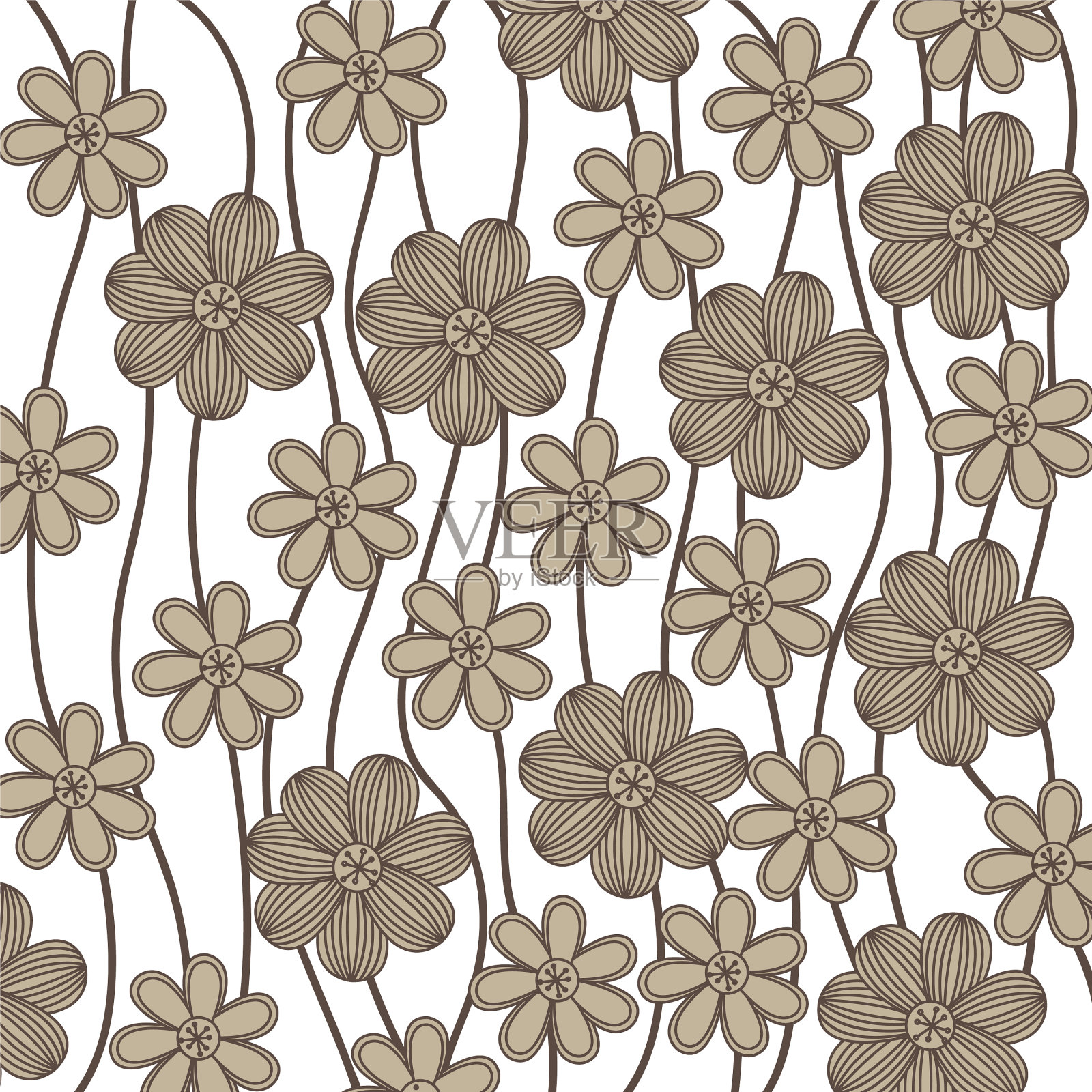 带花的爬山虎的灰色背景插画图片素材