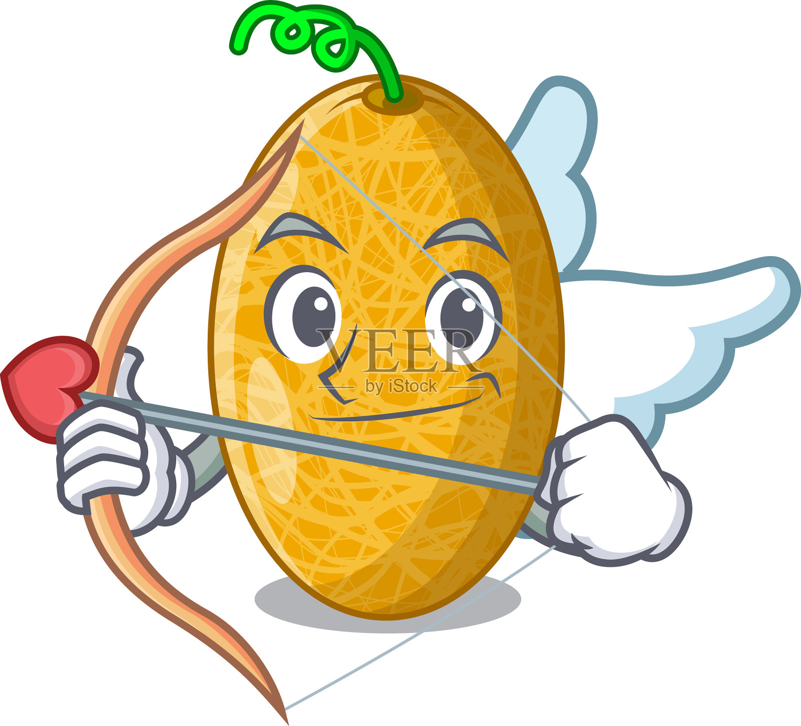 丘比特新鲜的哈密瓜卡通桌上插画图片素材