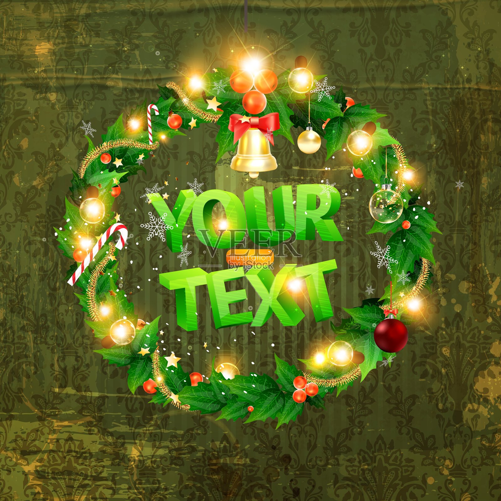 圣诞花环设计插画图片素材