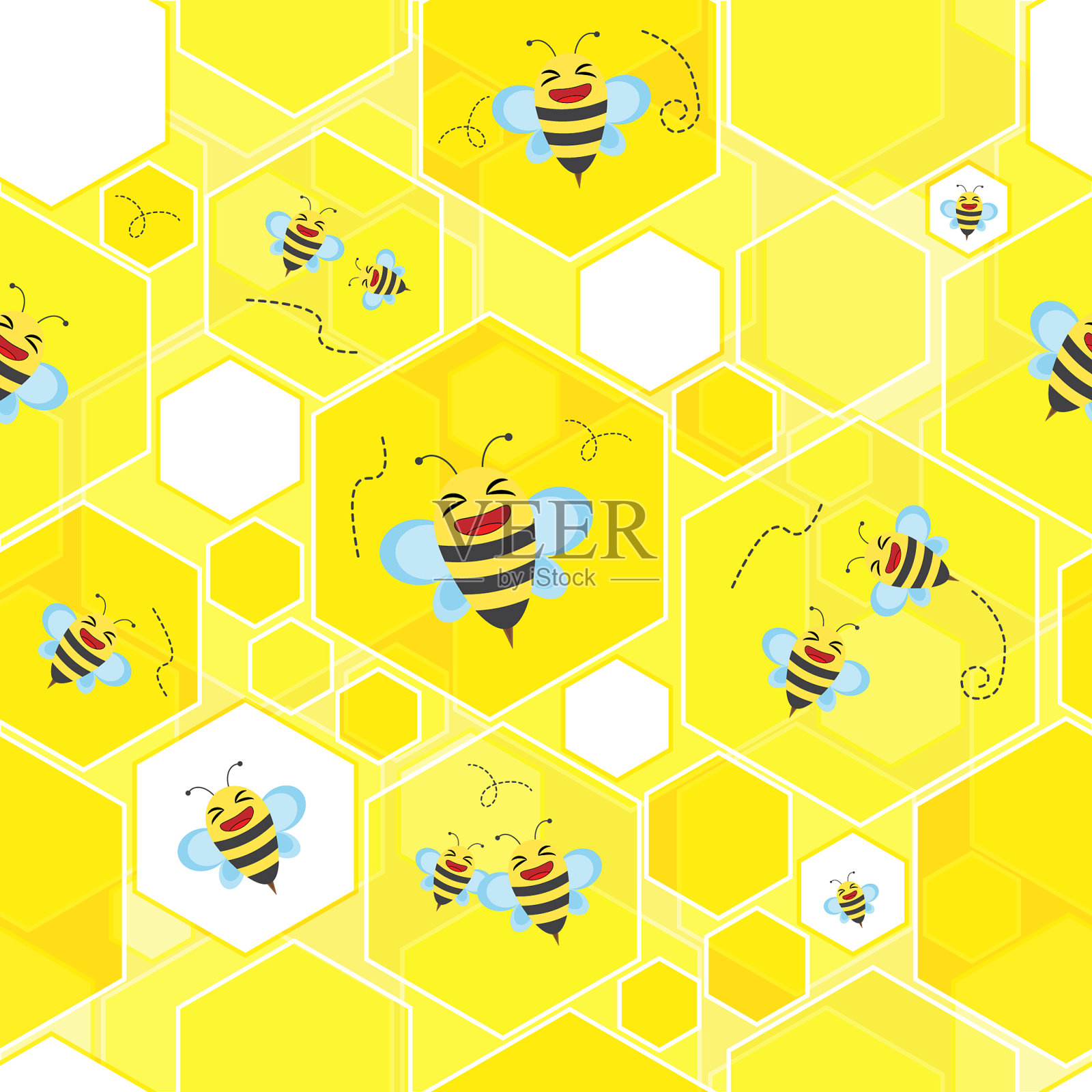 无缝背景可爱的蜜蜂蜂房插画图片素材