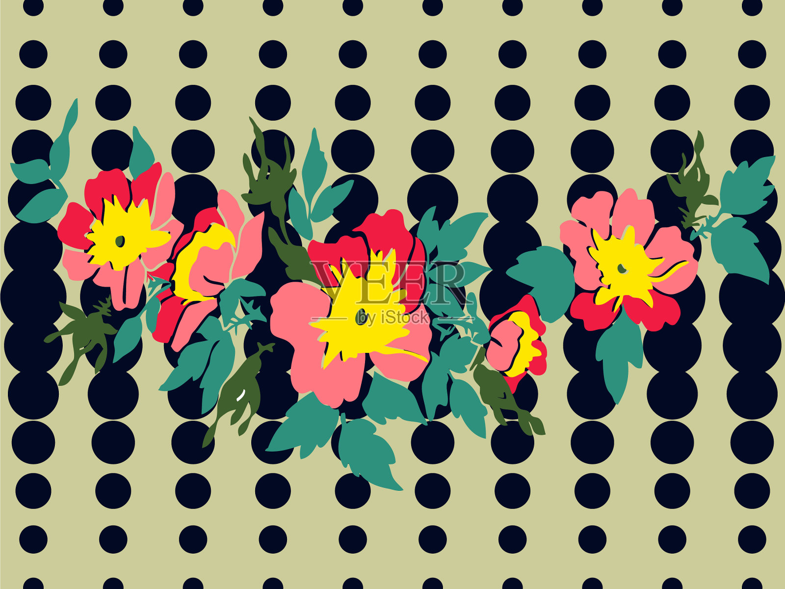 手绘枝花玫瑰热带年份插画图片素材