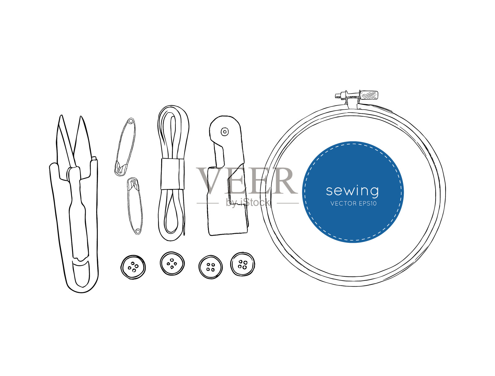 颜色设置对象的缝纫素描工具图标素材
