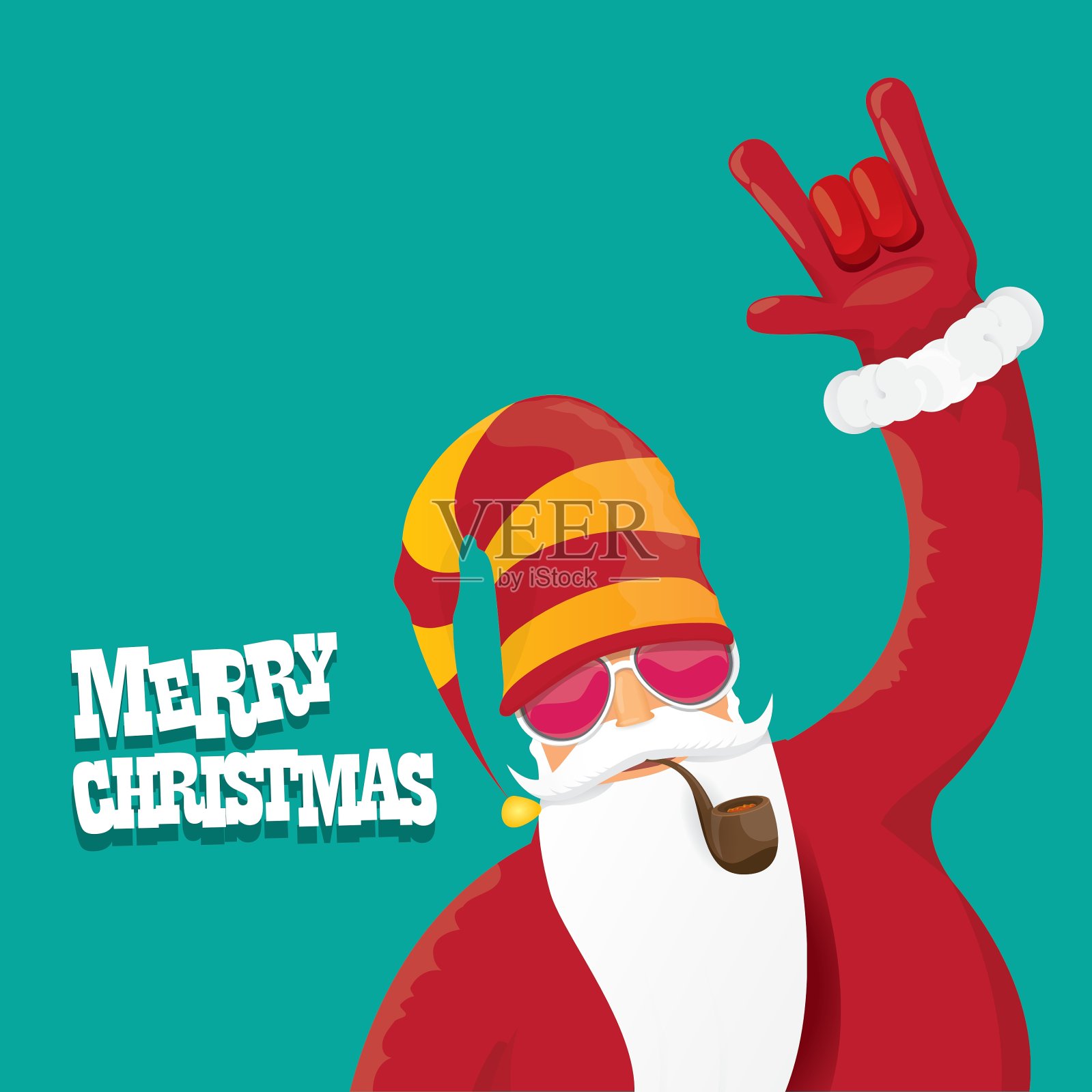 骑摩托车的圣诞老人抽烟斗插画图片素材