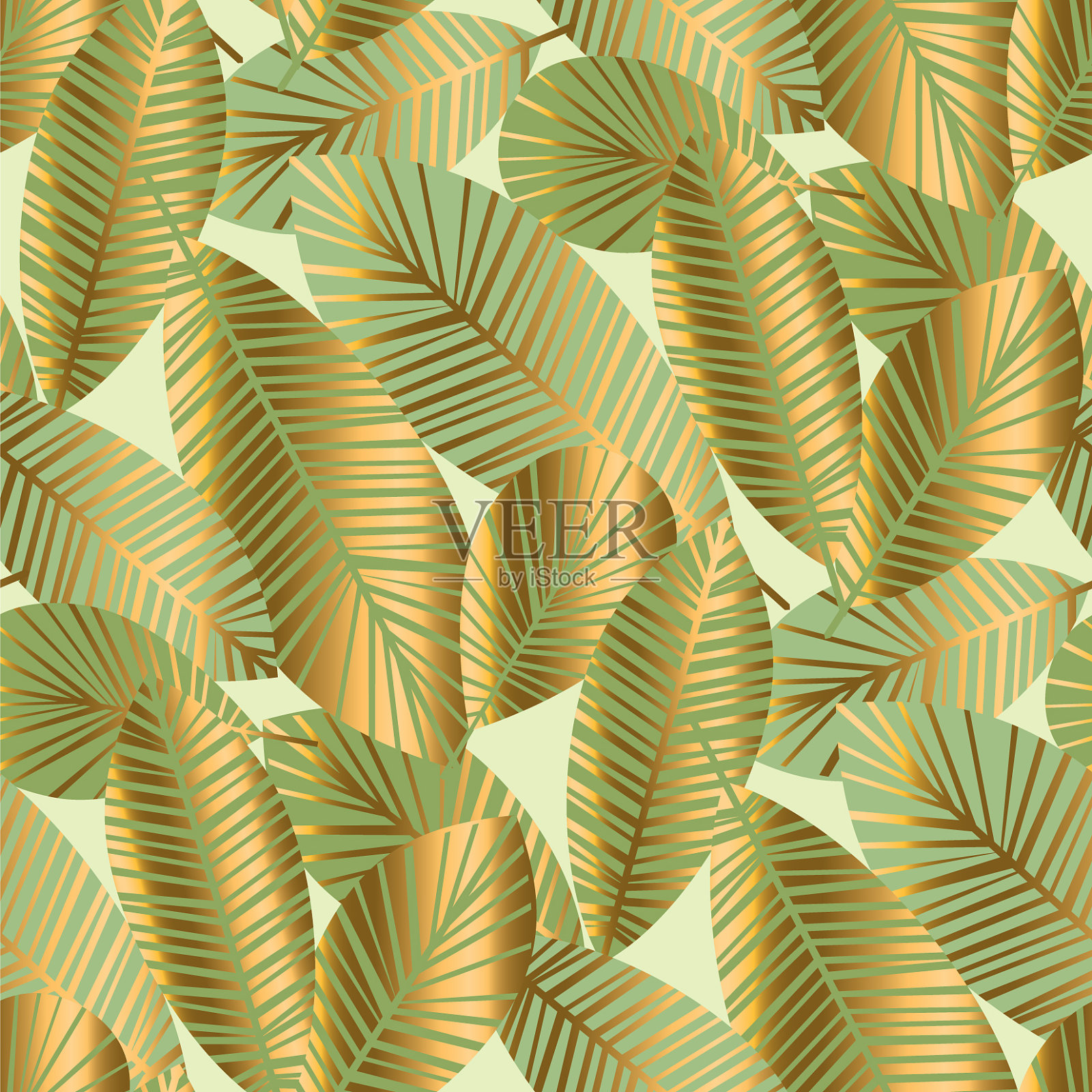 优雅的金色异国树叶无缝图案插画图片素材