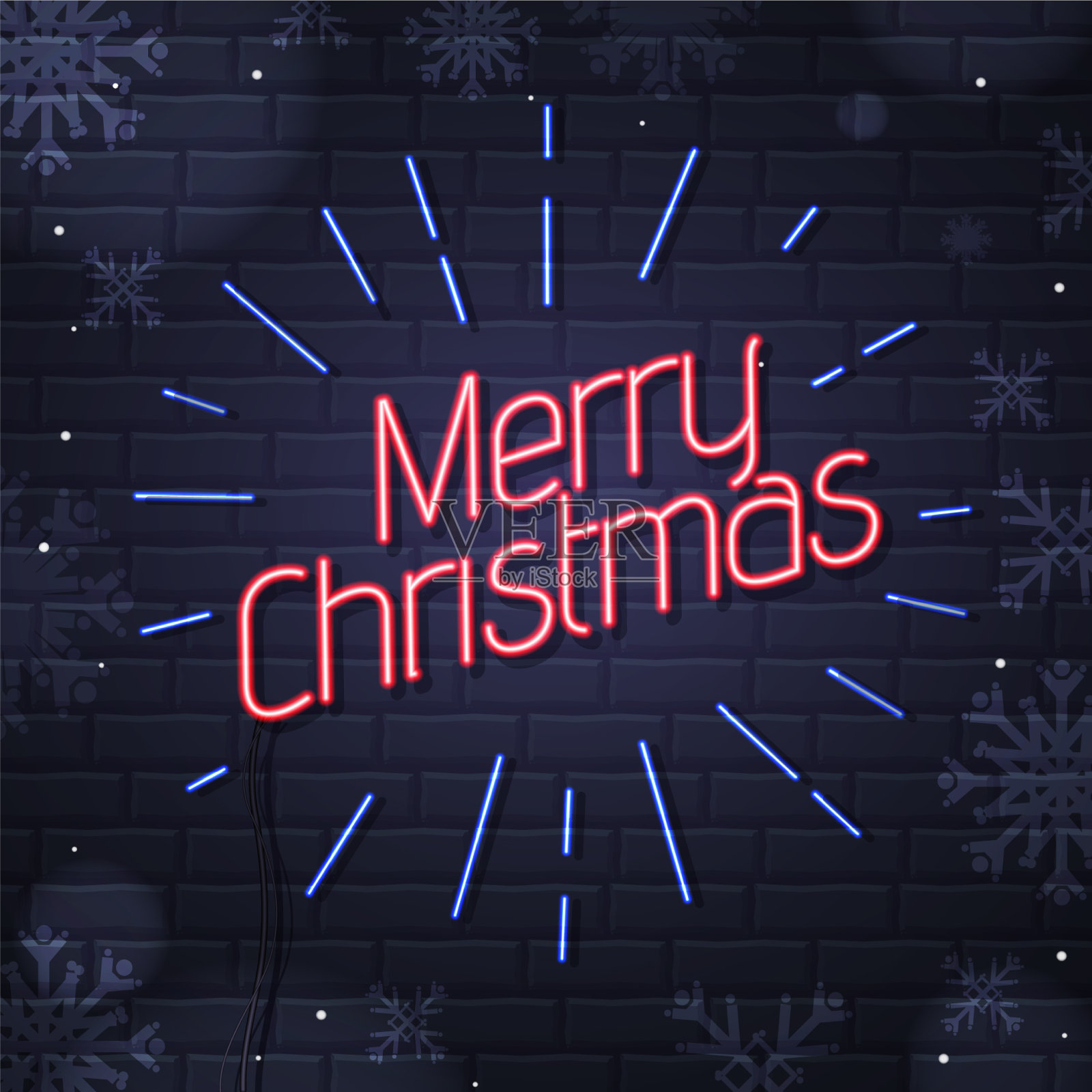 砖墙背景上的圣诞霓虹灯插画图片素材