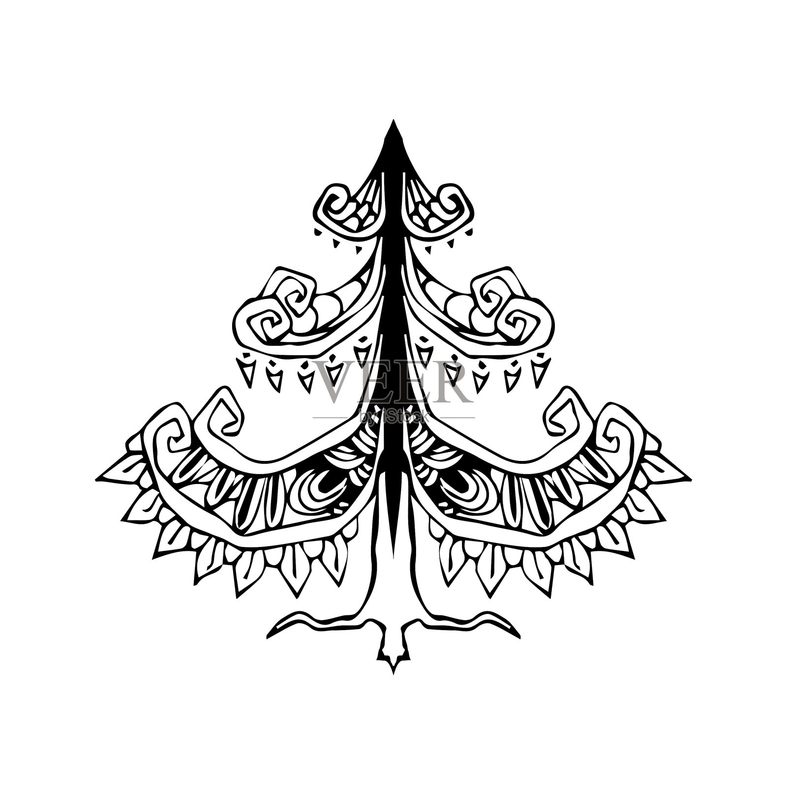 手绘民族圣诞树缠结风格设计元素图片