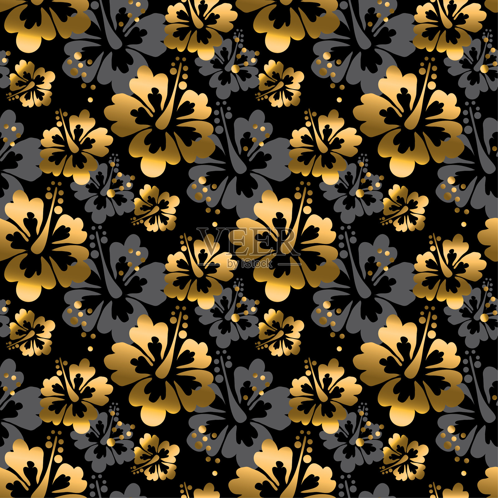 金色和黑色花朵无缝图案插画图片素材
