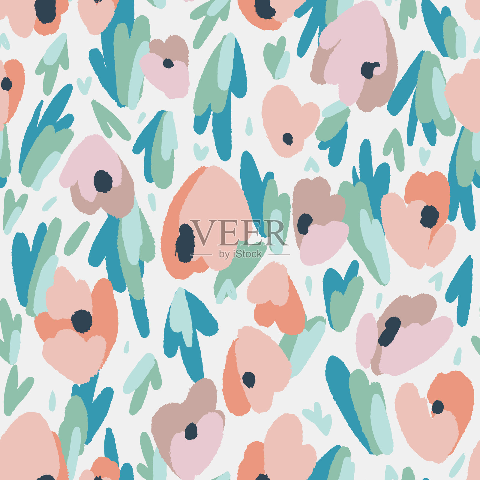 由抽象的有机几何形状制成的花卉无缝图案。明亮的夏季植物背景。插画图片素材