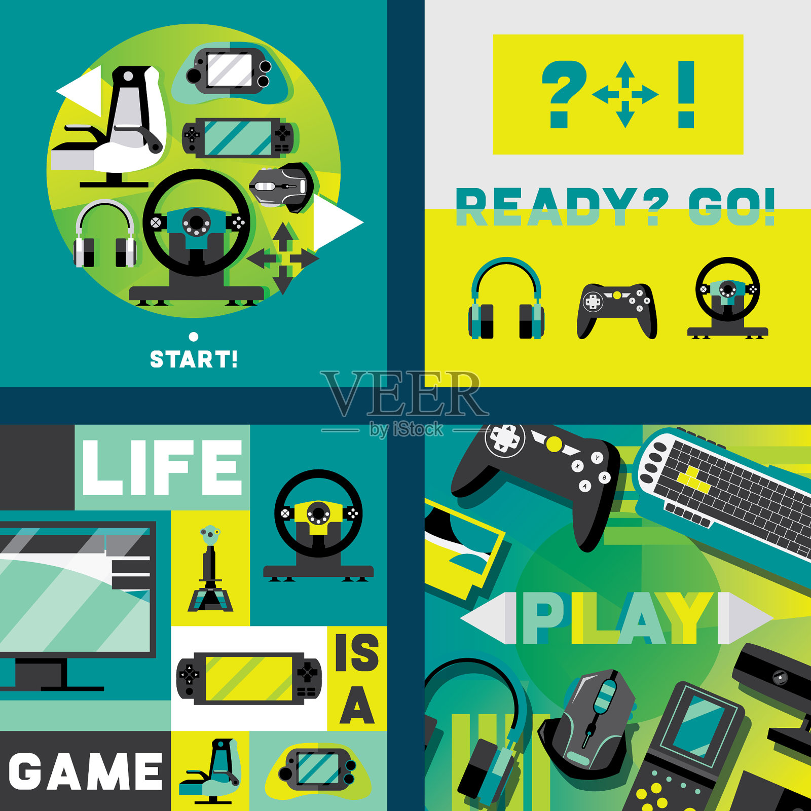 电子游戏和玩家方卡设计插画图片素材