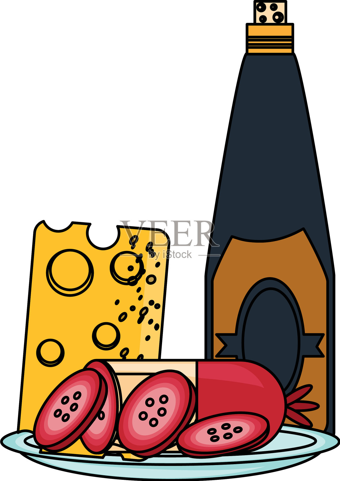 酒瓶和奶酪板设计元素图片