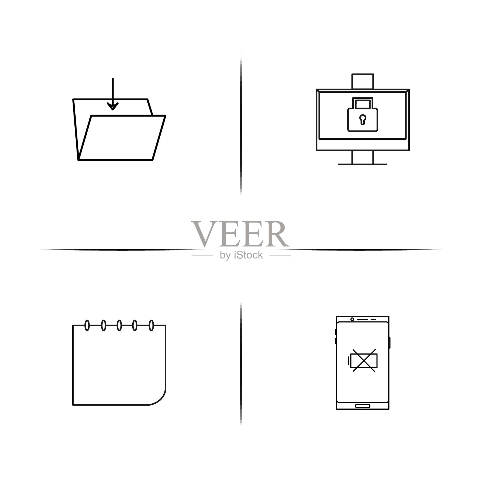 互联网技术简单的线性图标集图标素材