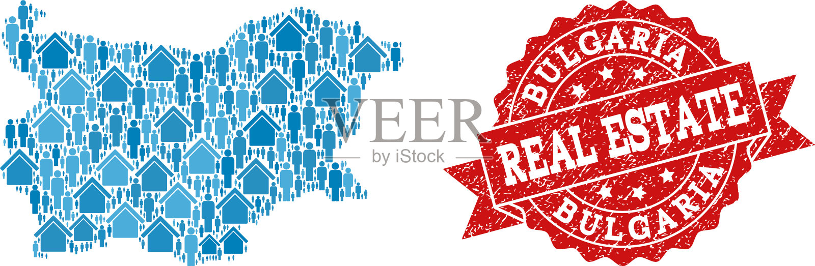 保加利亚房地产构成马赛克地图插画图片素材