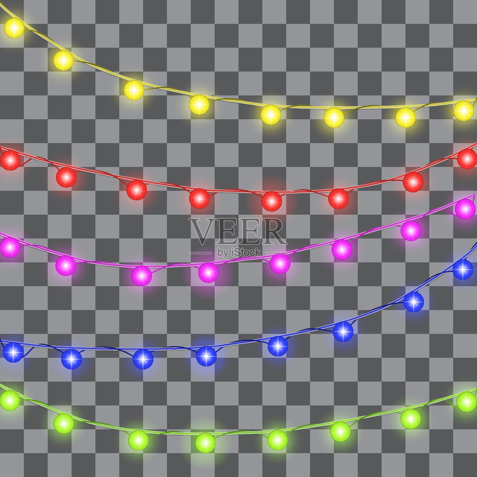 黑色背景上的圣诞彩灯插画图片素材