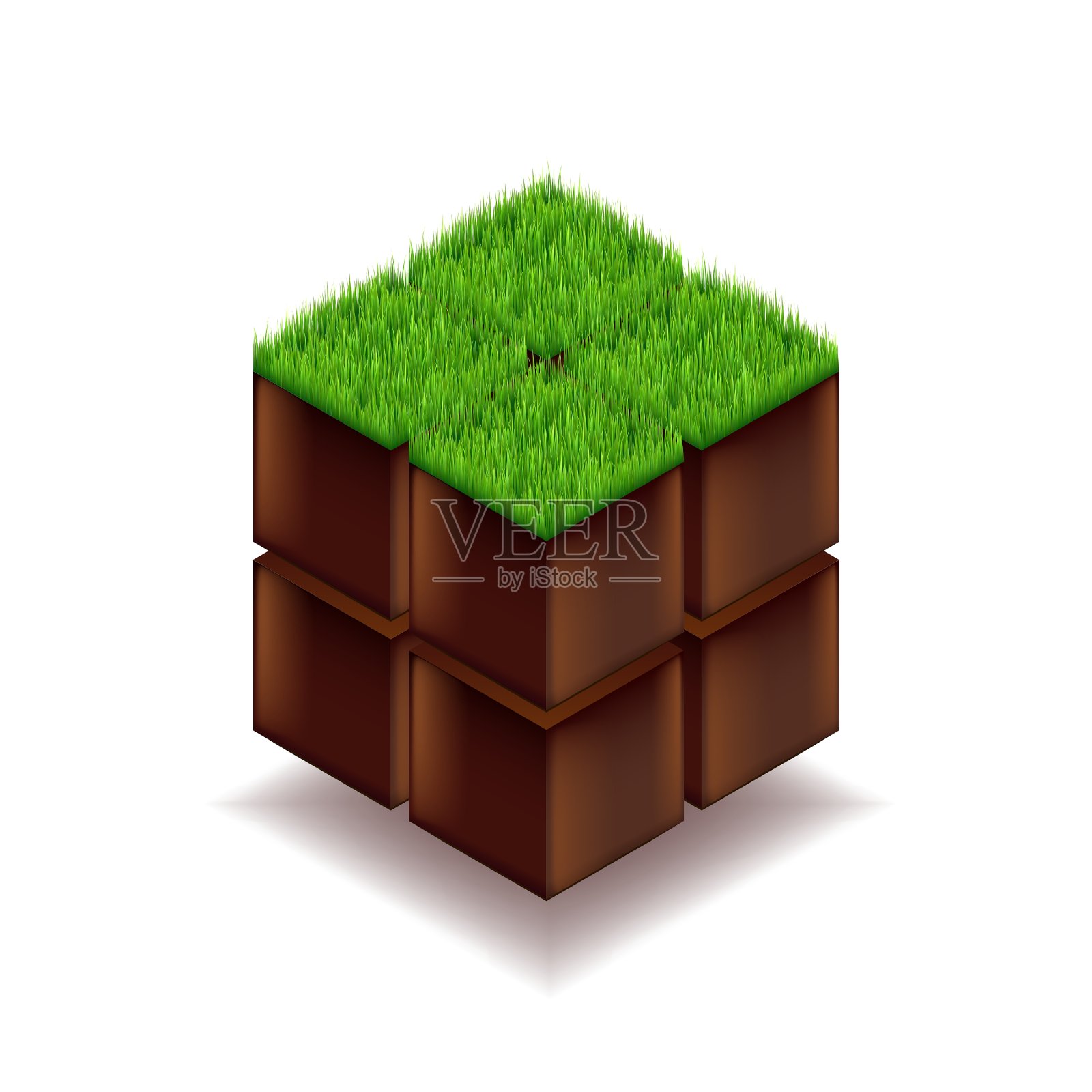 土和草的等距立方体设计元素图片