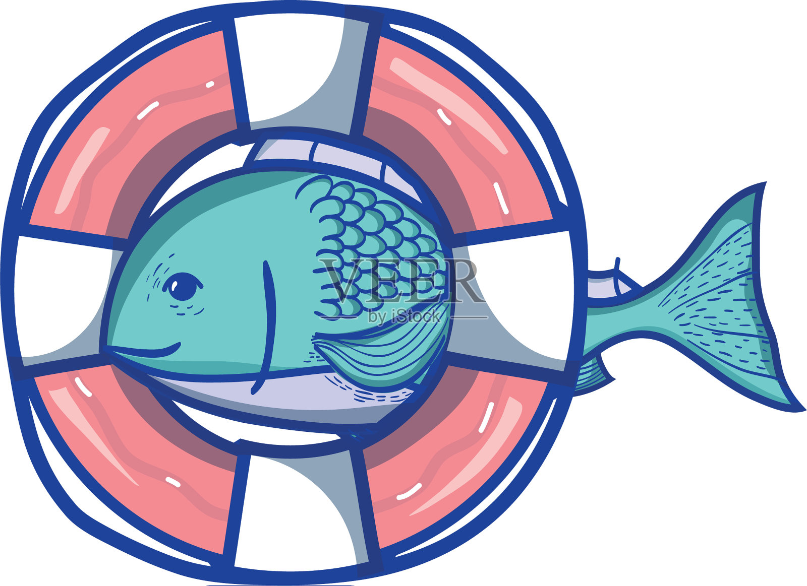 鱼与救生圈物件设计插画图片素材