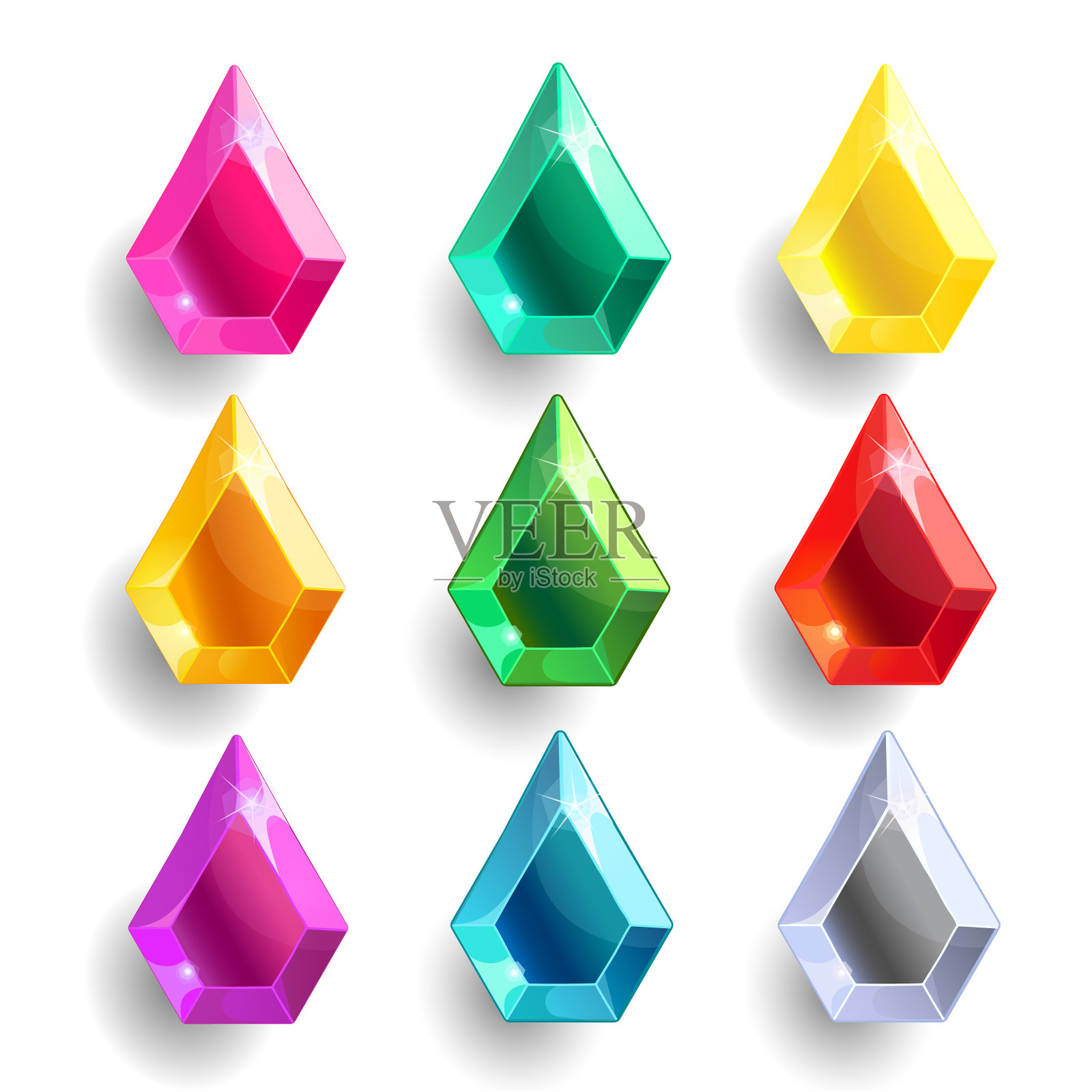 套卡通滴梨不同颜色的水晶图标素材