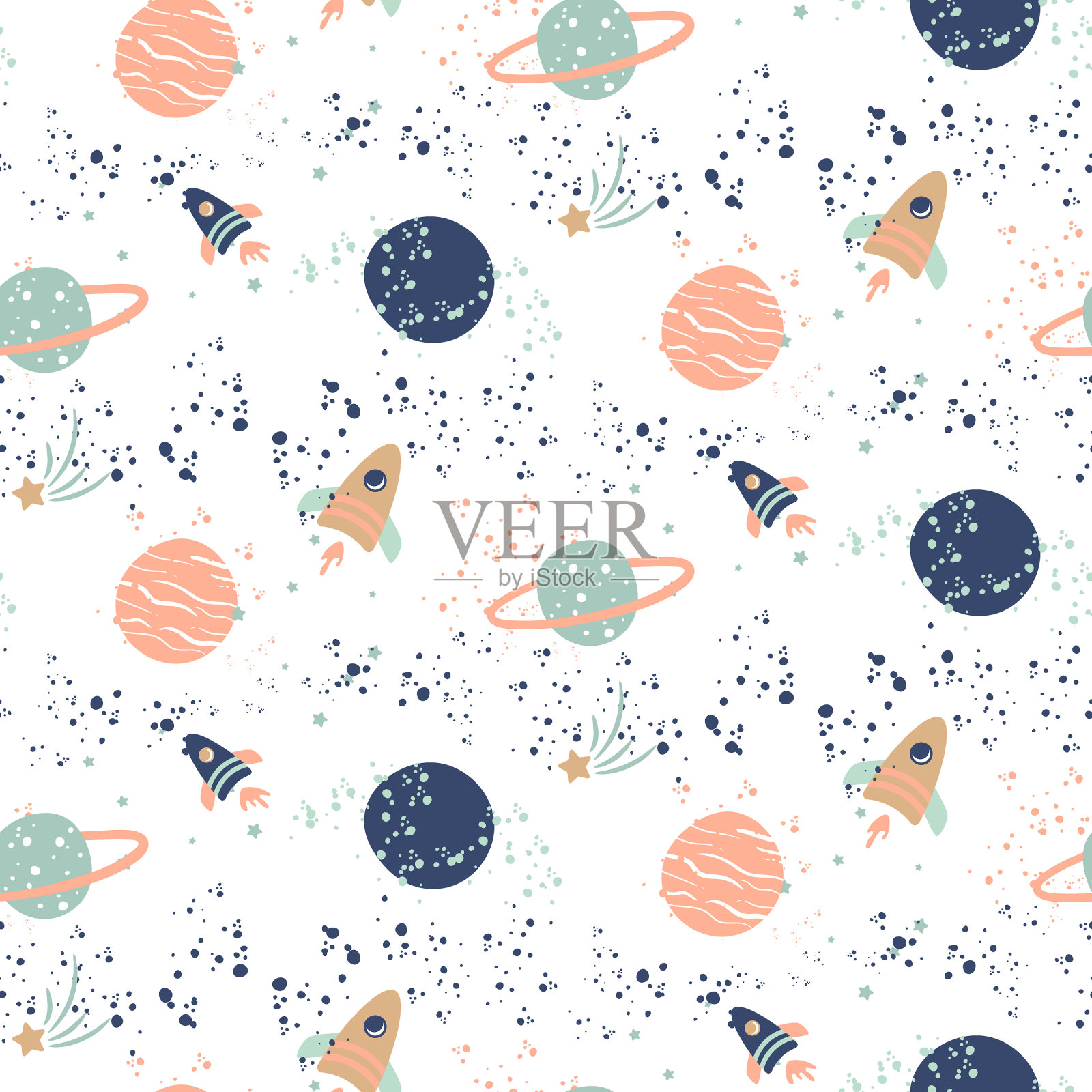 无缝模式与行星和插画图片素材