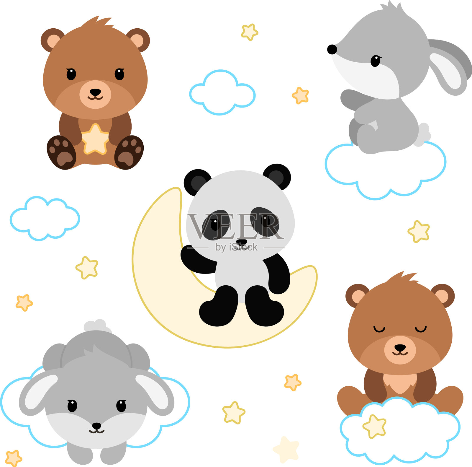 可爱的平睡觉动物设置插画图片素材