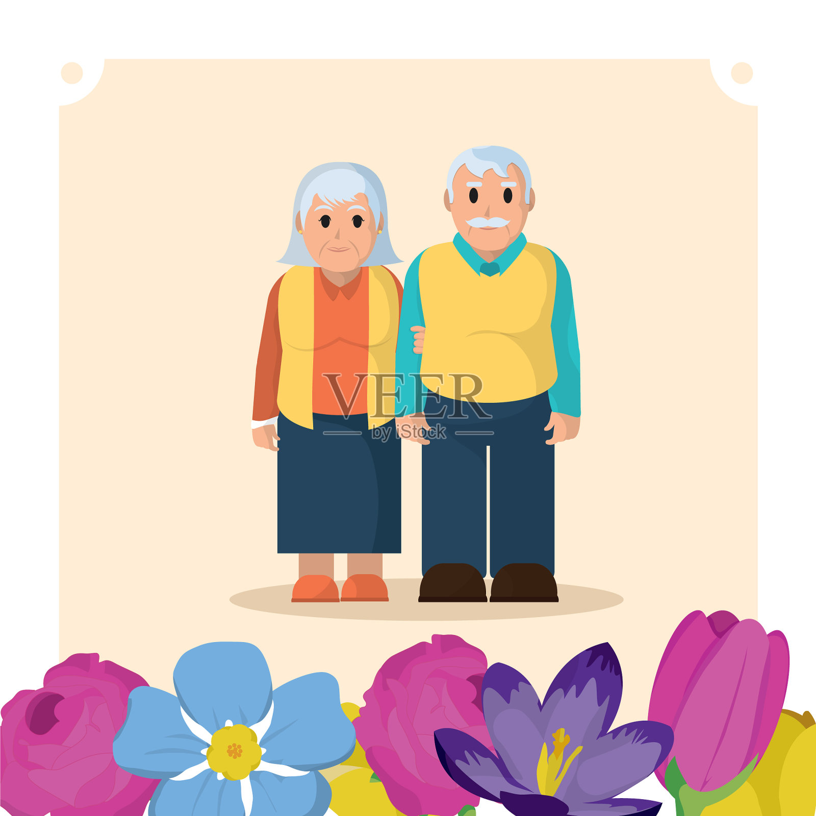 可爱的祖父母夫妇卡通插画图片素材