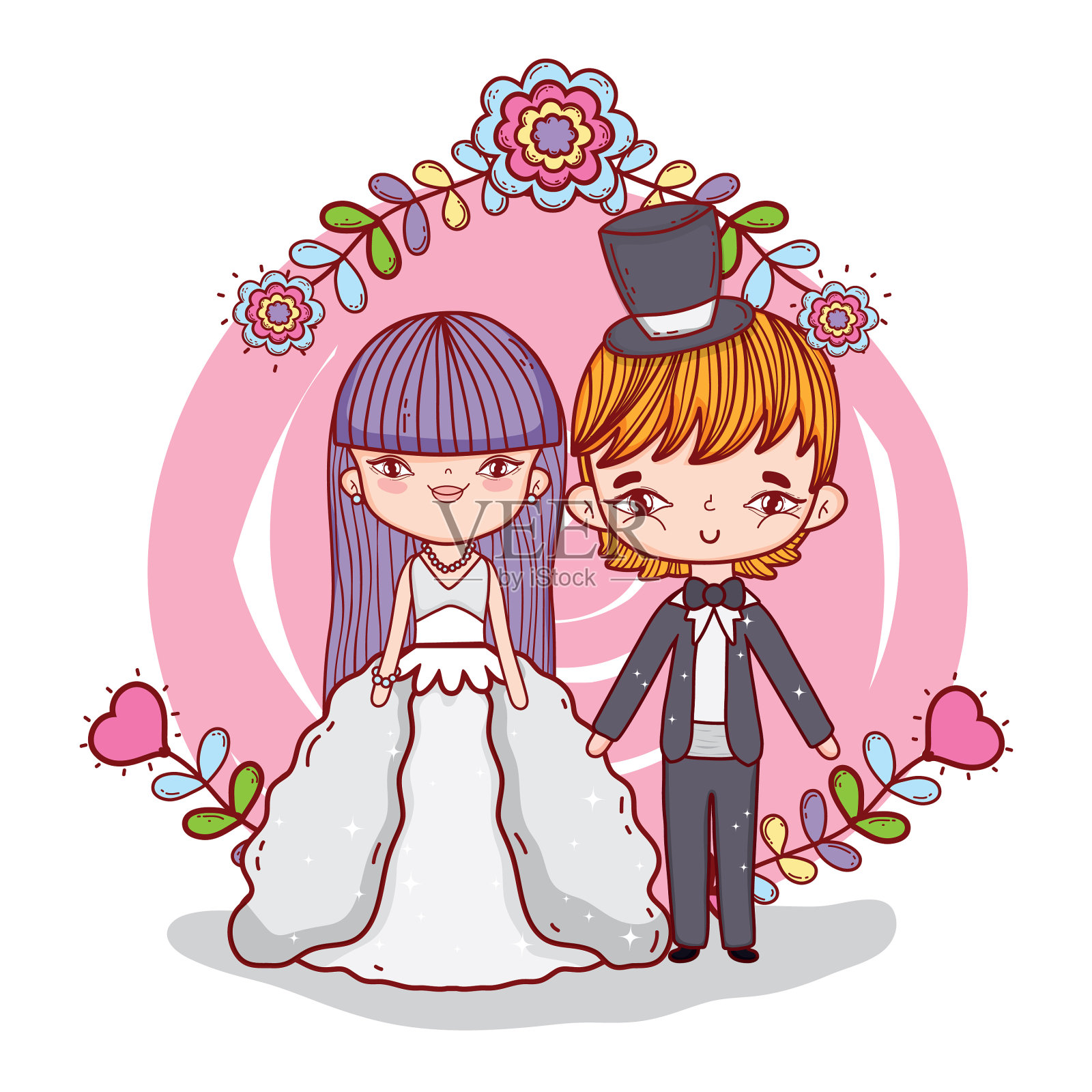 女孩和男孩的婚姻与分支设计元素图片