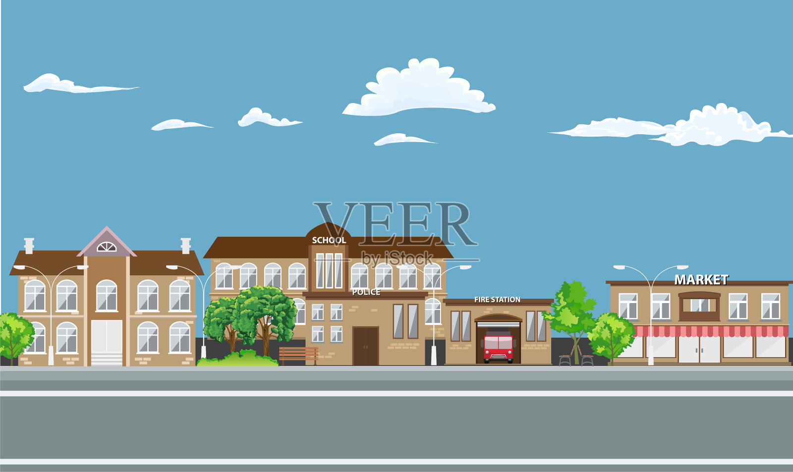 城市景观有不同的建筑插画图片素材