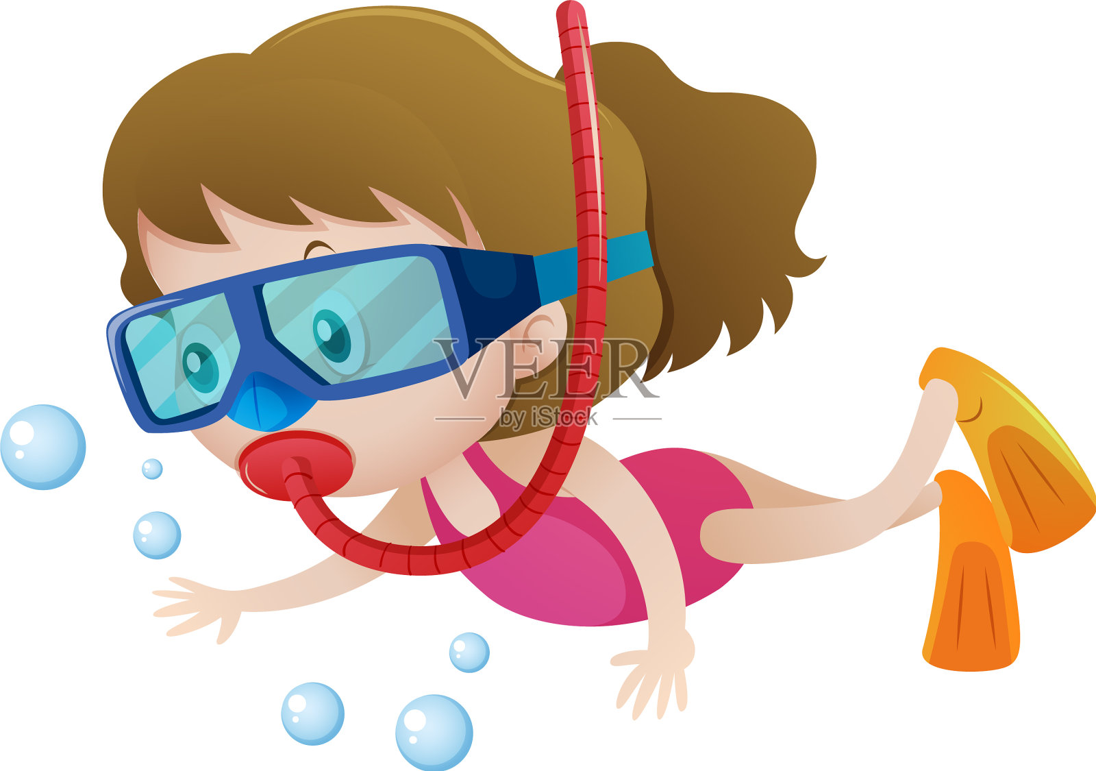 小女孩潜入水中插画图片素材