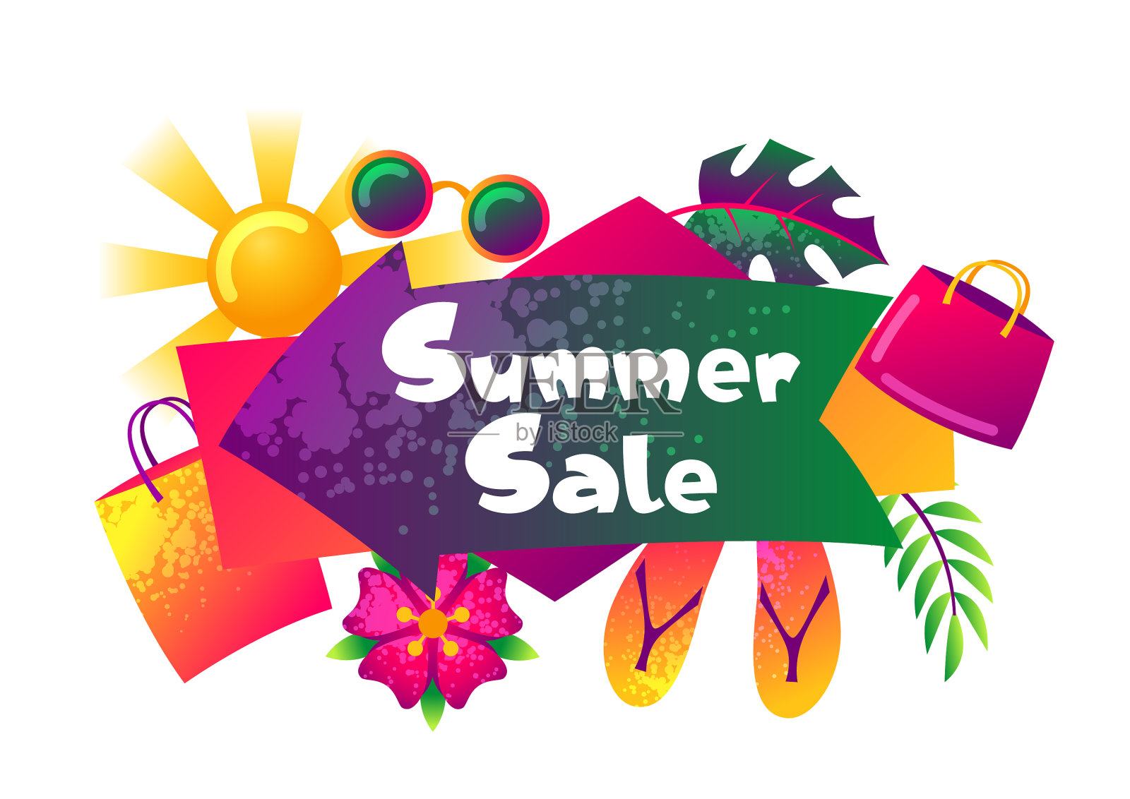 夏日促销横幅上有五颜六色的阳光元素设计元素图片