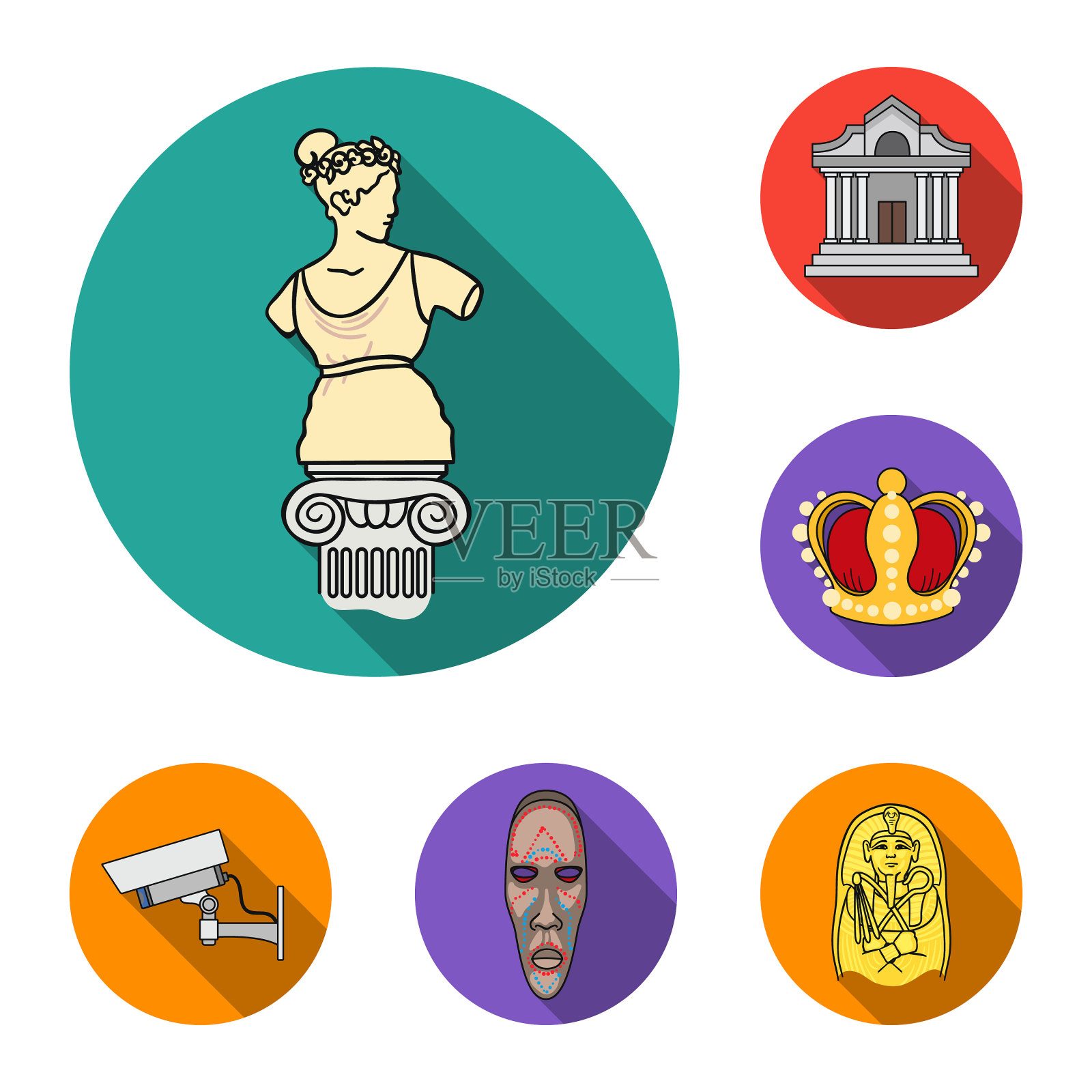 博物馆和画廊平面图标集合图标素材