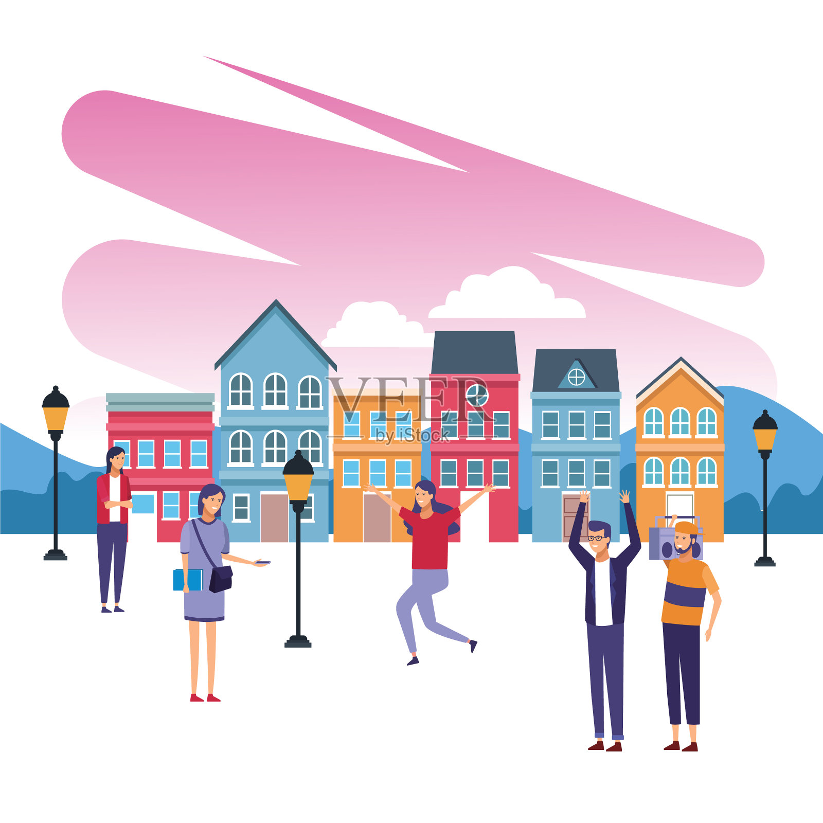 城市的学生插画图片素材