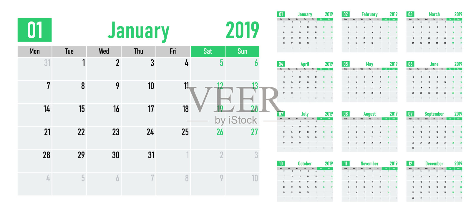 日历计划2019年模板插画图片素材