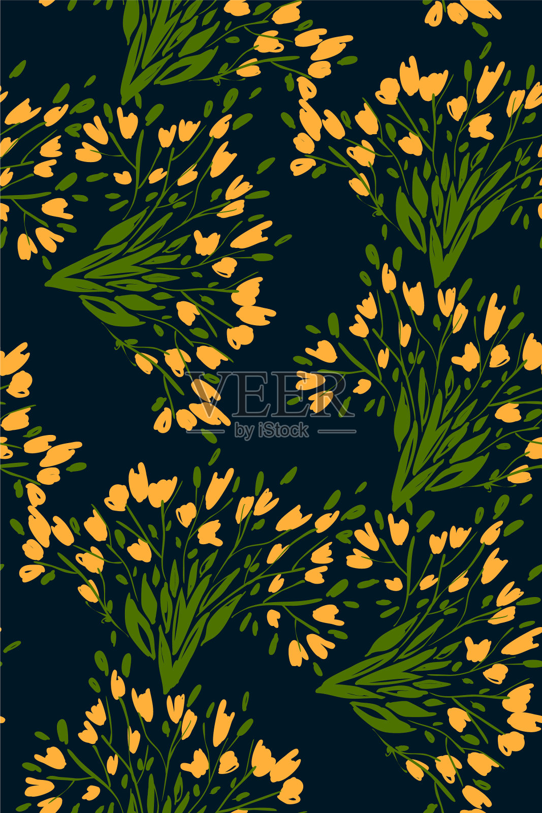 花无缝图案与不同的花插画图片素材