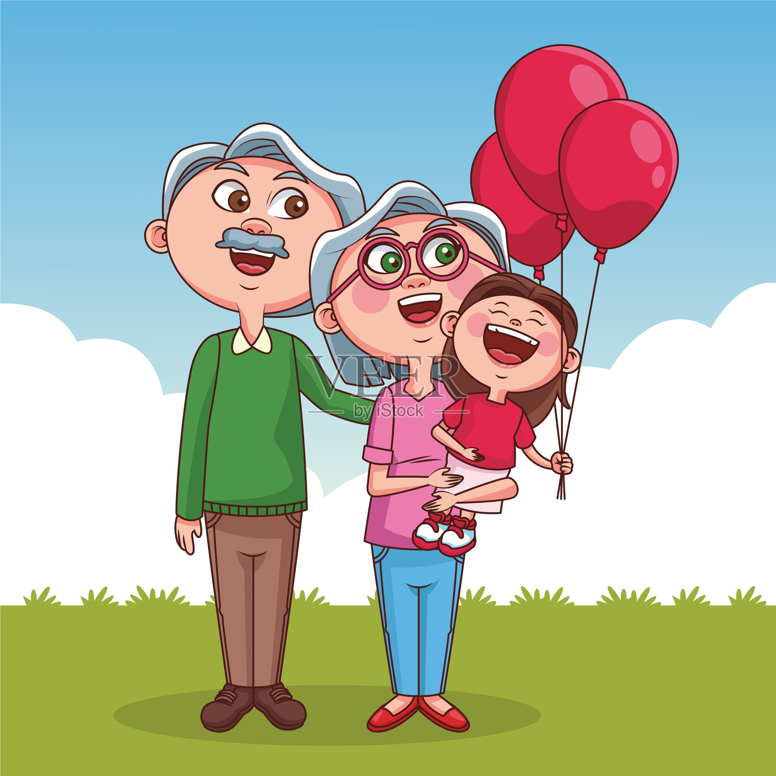 爷爷奶奶和孩子插画图片素材