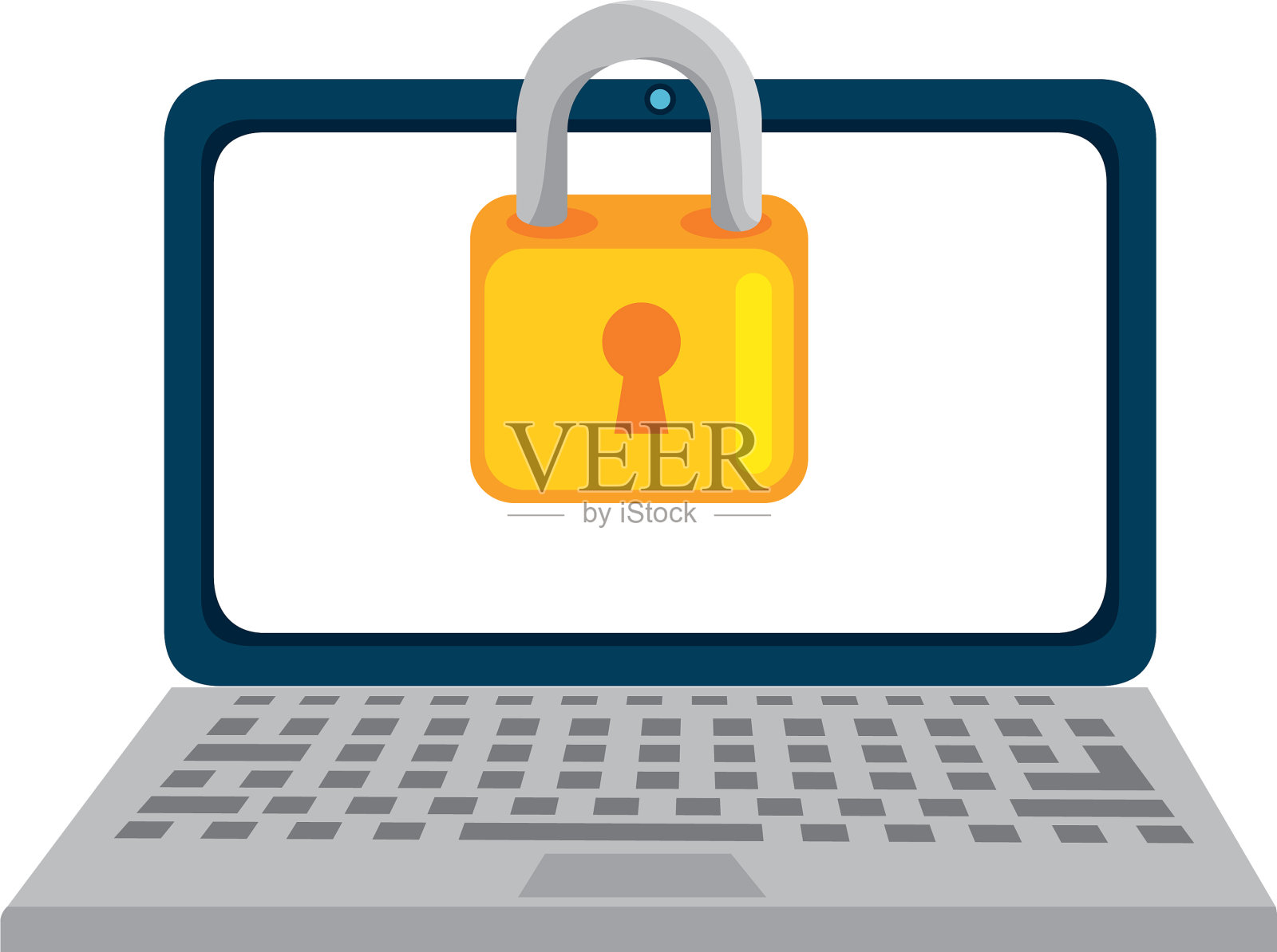 带挂锁的笔记本电脑插画图片素材